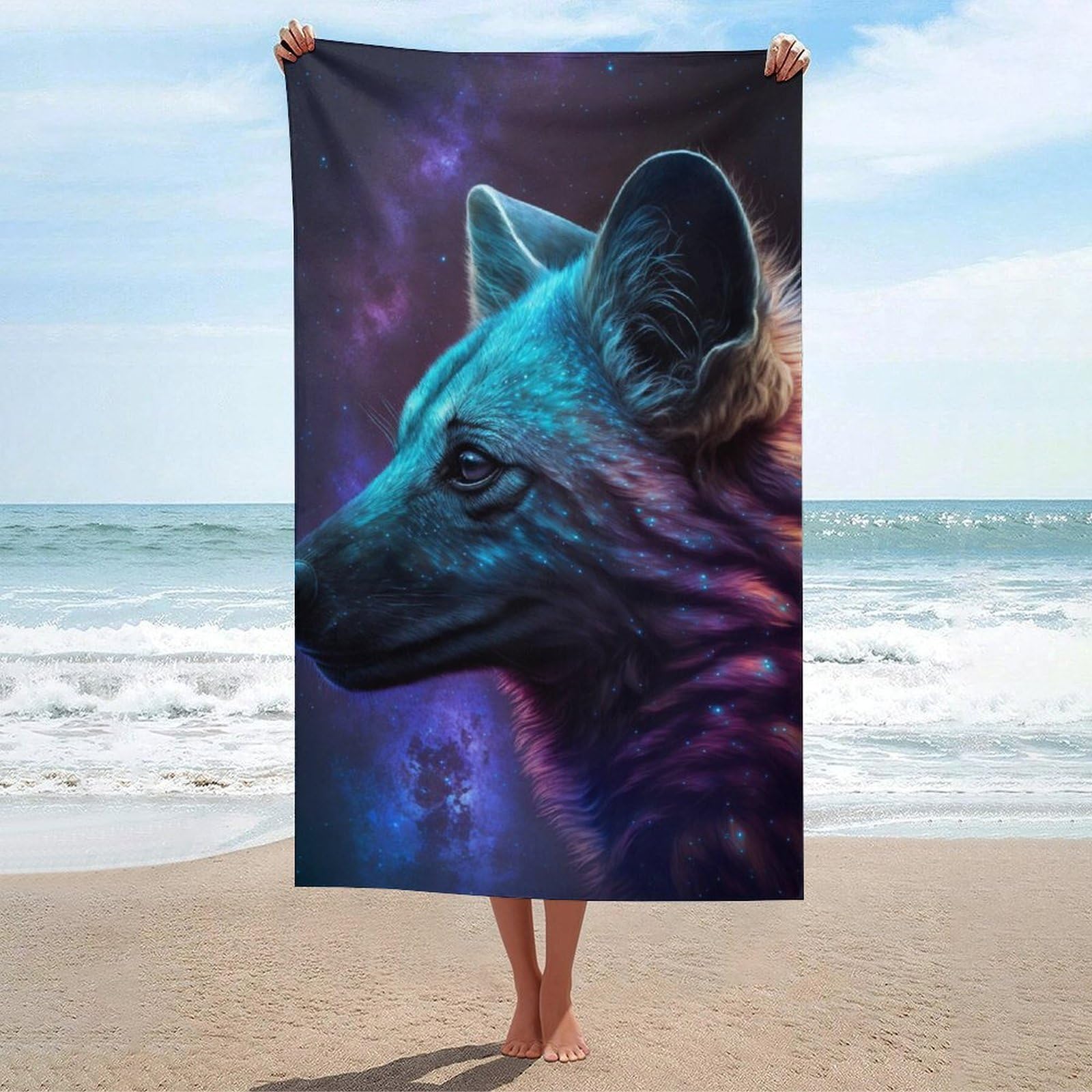 Serviette de plage à séchage rapide Cosmic Wolf microfibre compacte