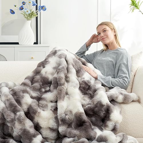 Miniatura 5 de Cozy Bliss Cobija decorativa de pelaje sintético, mullida, suave, afelpada, gruesa, textura de burbujas, para sofá, dormitorio, sala de estar, de 50