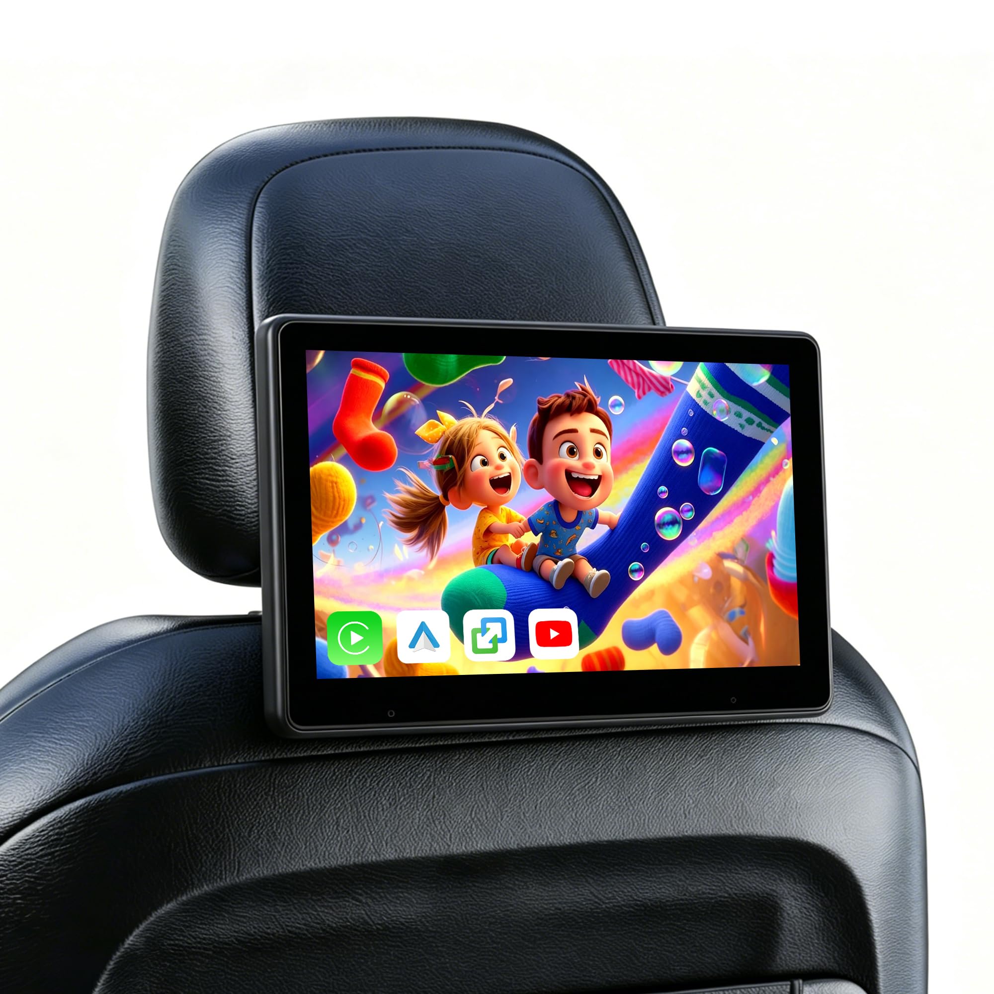 Rimoody Tragbarer Auto TV Kopfstützen Monitor Player für den Rücksitz mit Carplay Android Auto You-Tube Bluetooth, 10,1 Zoll IPS Touchscreen Videoplayer, Mirror Link/FM Transmission/AUX 64 G TF Karte