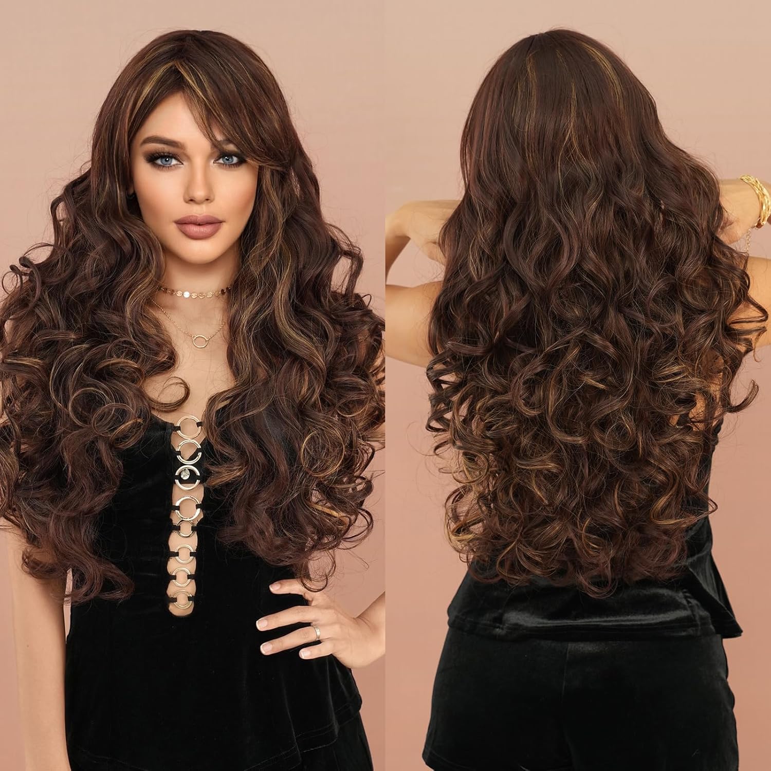 Grey Wig for Women Long Ombre Silver Wavy Wig 29In Grey and Black Highlight Synthesis Heat Resistant Wigs For Daily Wearing Party Birthday Gifts