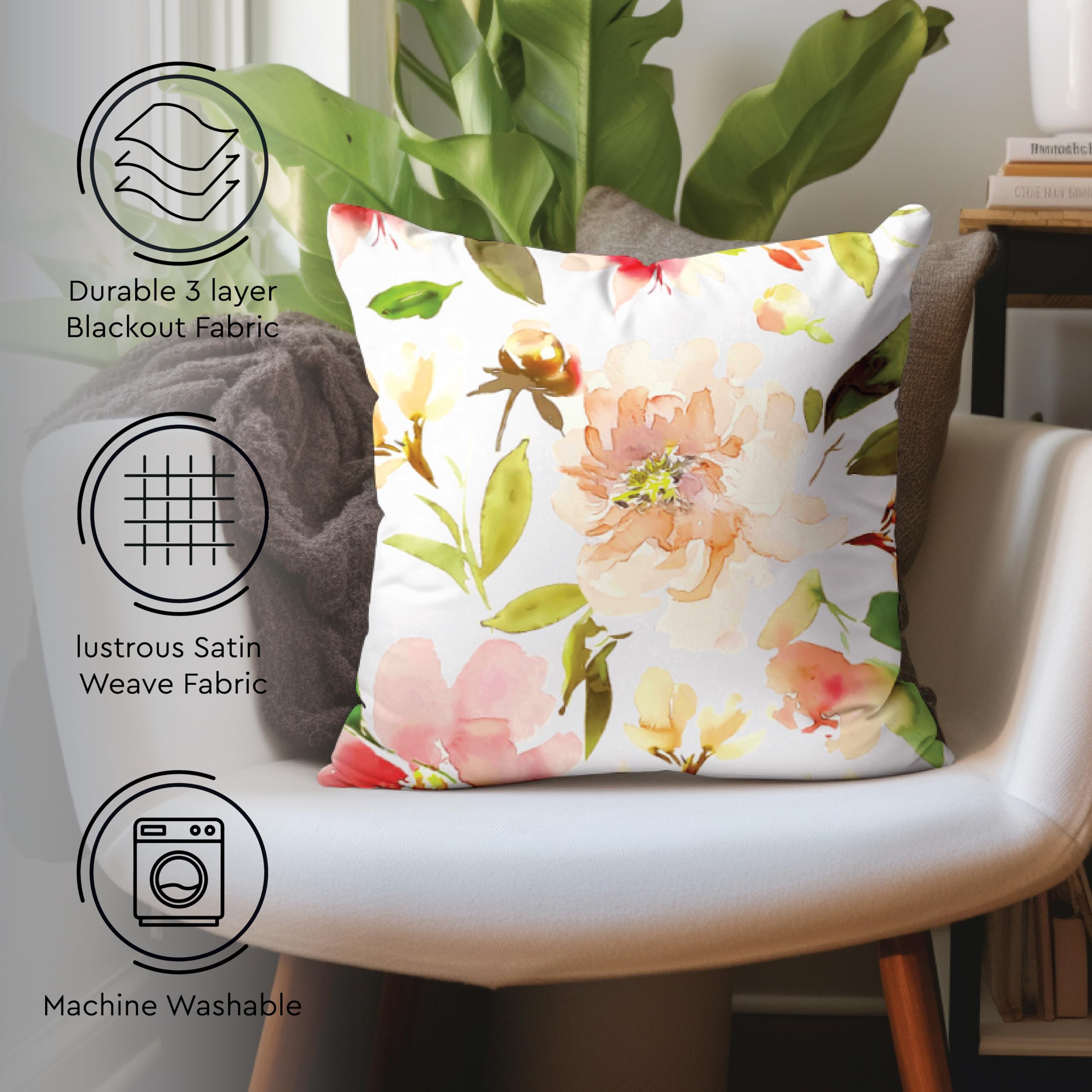 Encasa XO Decorative Throw Pillow Covers 16x16 in - Polyester Floral Digital Print F1 Sunshine, 40 x 40 cm (Pack of 2) - Image 3