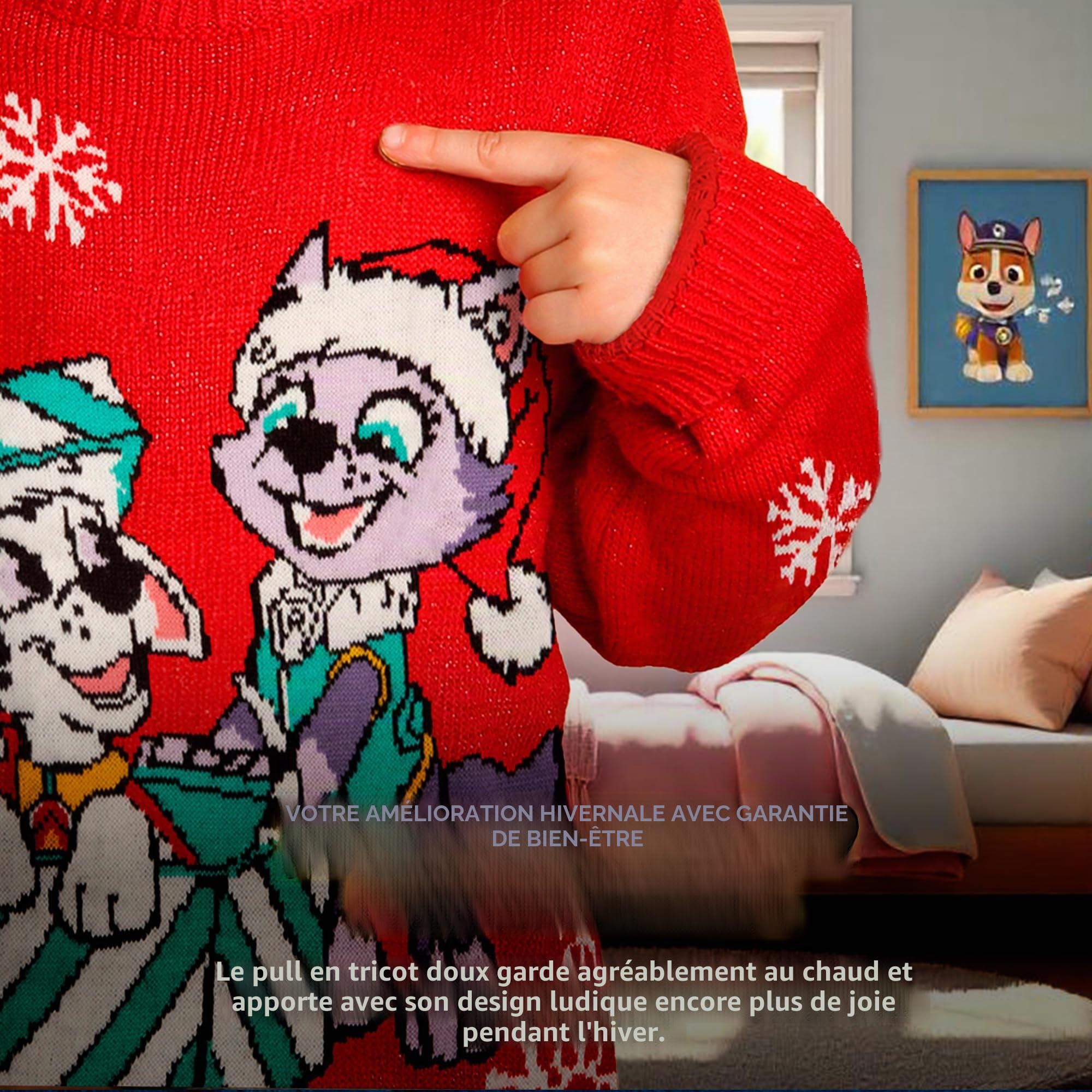 Paw Patrol Marshall et Everest Pull d'hiver en tricot pour enfant Rouge