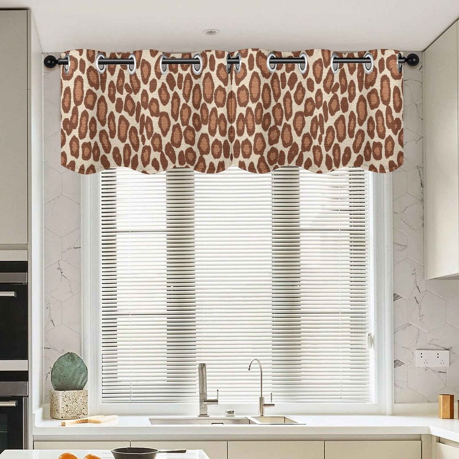 Cantonnière de fenêtre marron rideau ethnique salon et cuisine léopard 2pc