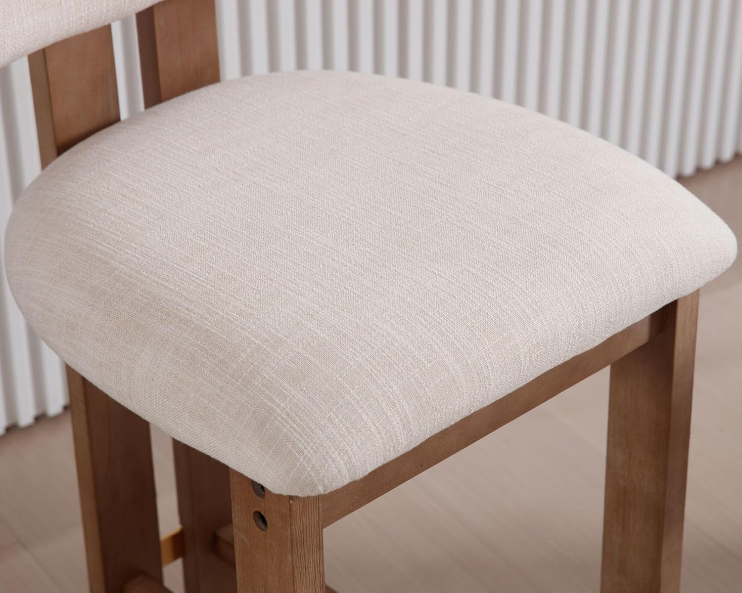 HNY 26’’ Tall Farmhouse Bar Stools Set of 4, Modern Counter Stools with Backs Beige Linen Upholstered Bar Height Chairs with Natural Hardwood Frame, Counter Height Wood Barstools for Kitchen Island