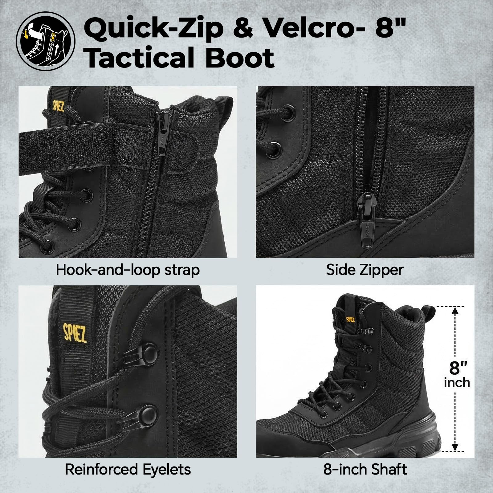 SPIEZ Botas de Seguridad Hombre SB PL, Ligeras Botas de Trabajo con Cremallera, Cómodos Zapatos de Seguridad con Puntera de Acero, Negro