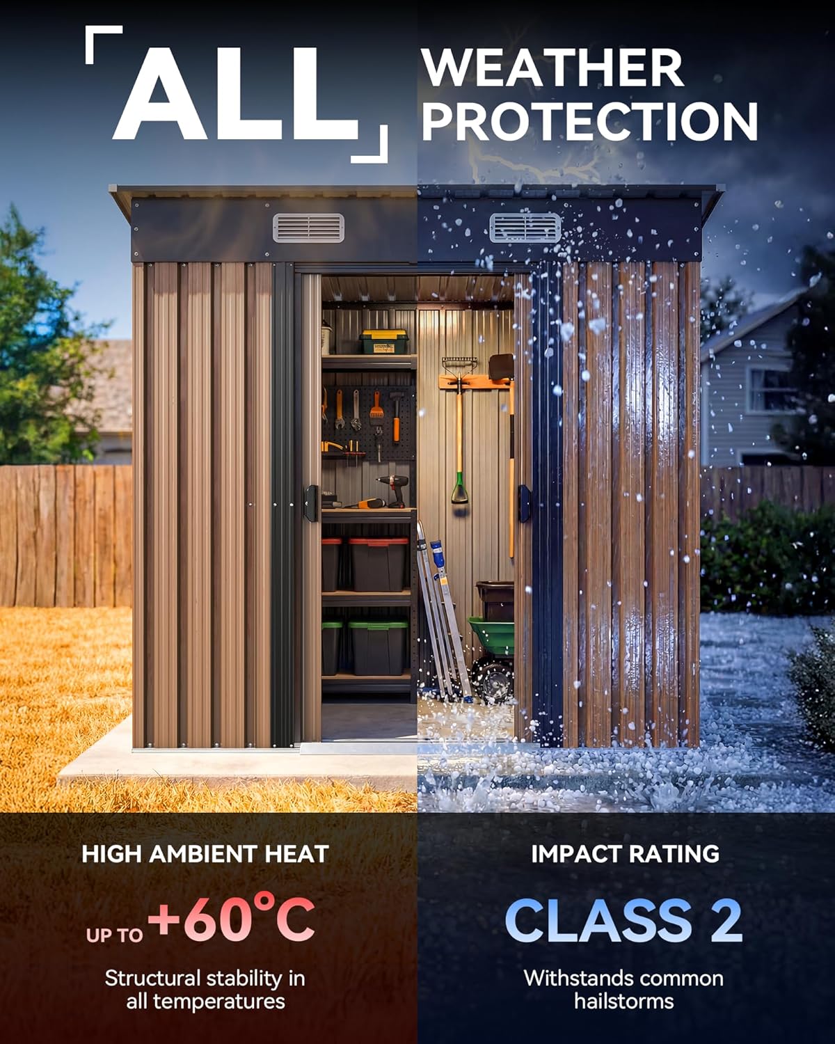 6x4FT Outdoor Storage Shed, Waterproof Metal Garden Shed with Lockable Sliding Door, Outside Tool Shed for Backyard Garden Patio Lawn Poolside, Brown