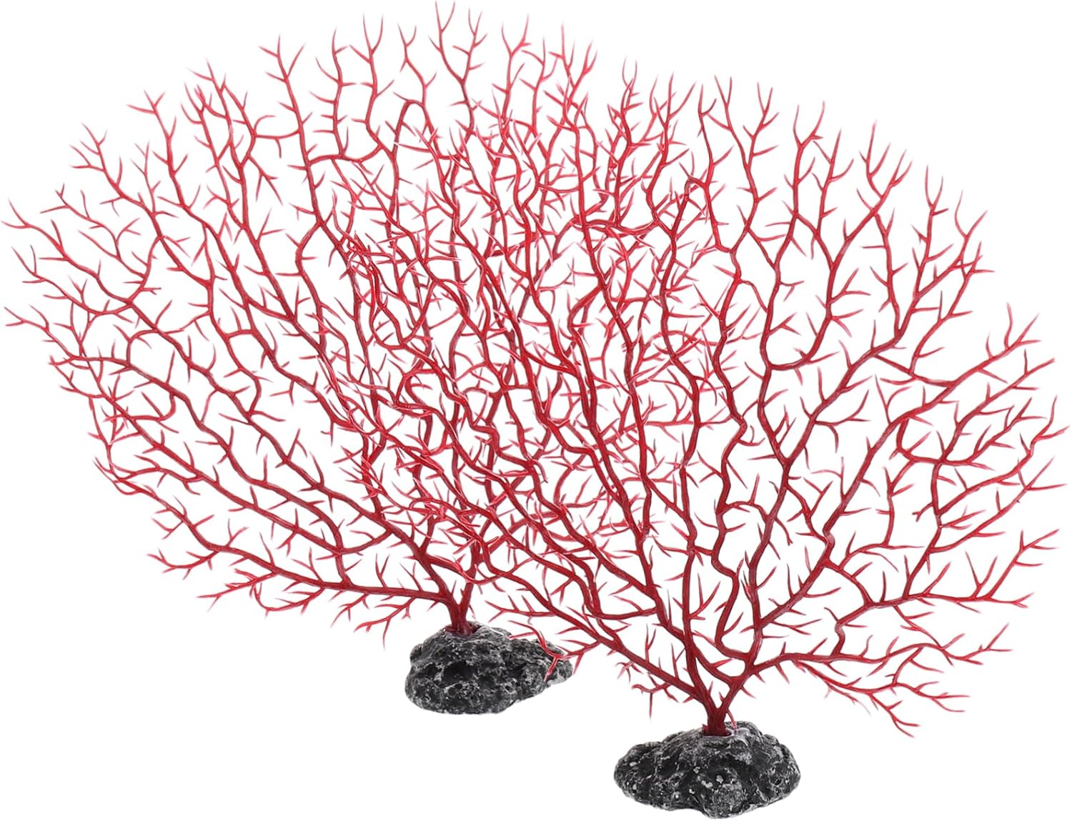 INOOMP 2pcs Medium Artificial Branches for Aquarium Decoration Plastic Sea Fan Plants Fish Non-Fading for Fish Tank Landscape