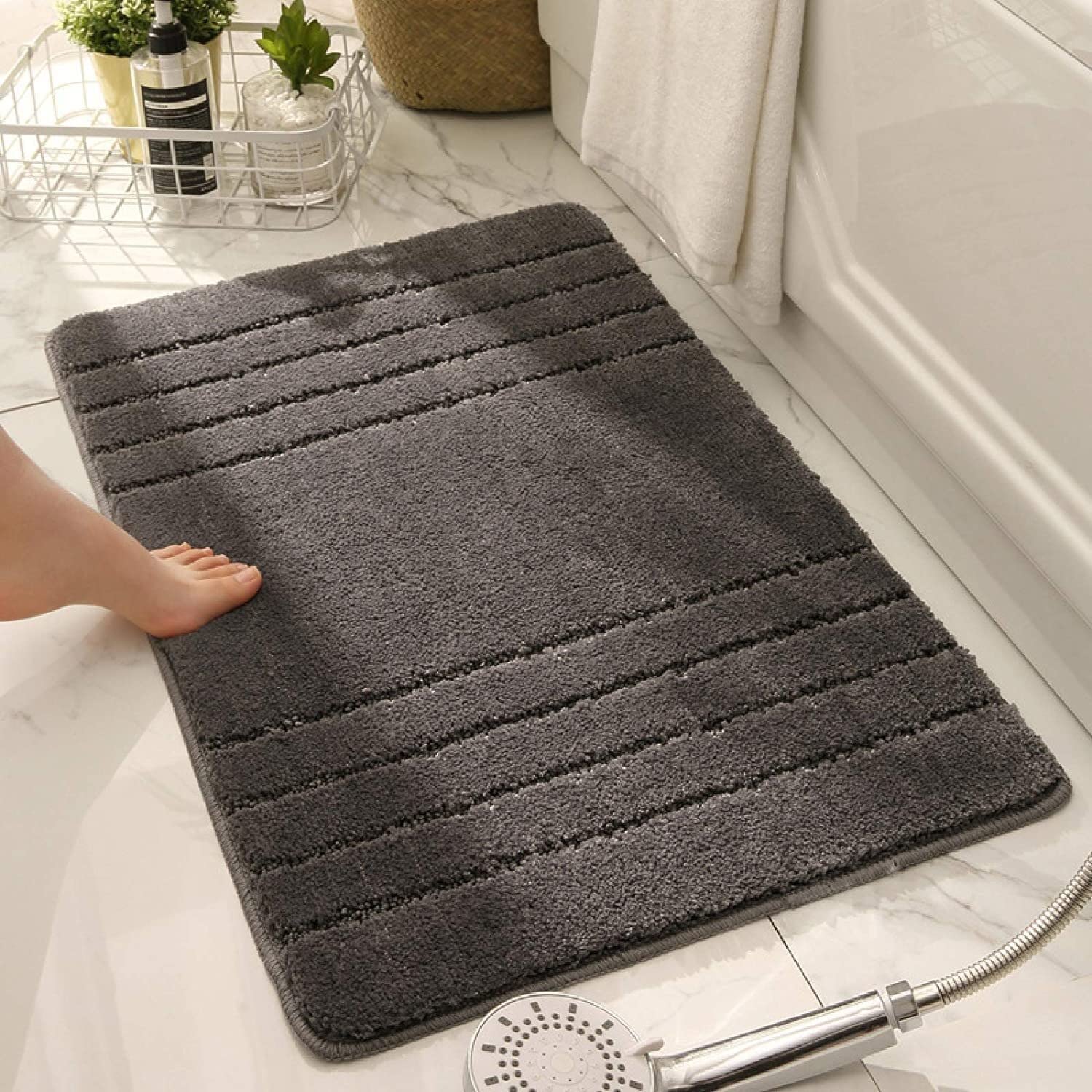 Alfombrilla de baño, alfombra de baño antideslizante, alfombrilla de baño gris, alfombrilla de pie gruesa for el hogar, alfombrilla antideslizante de absorción de baño, alfombrilla de suelo, lavable a