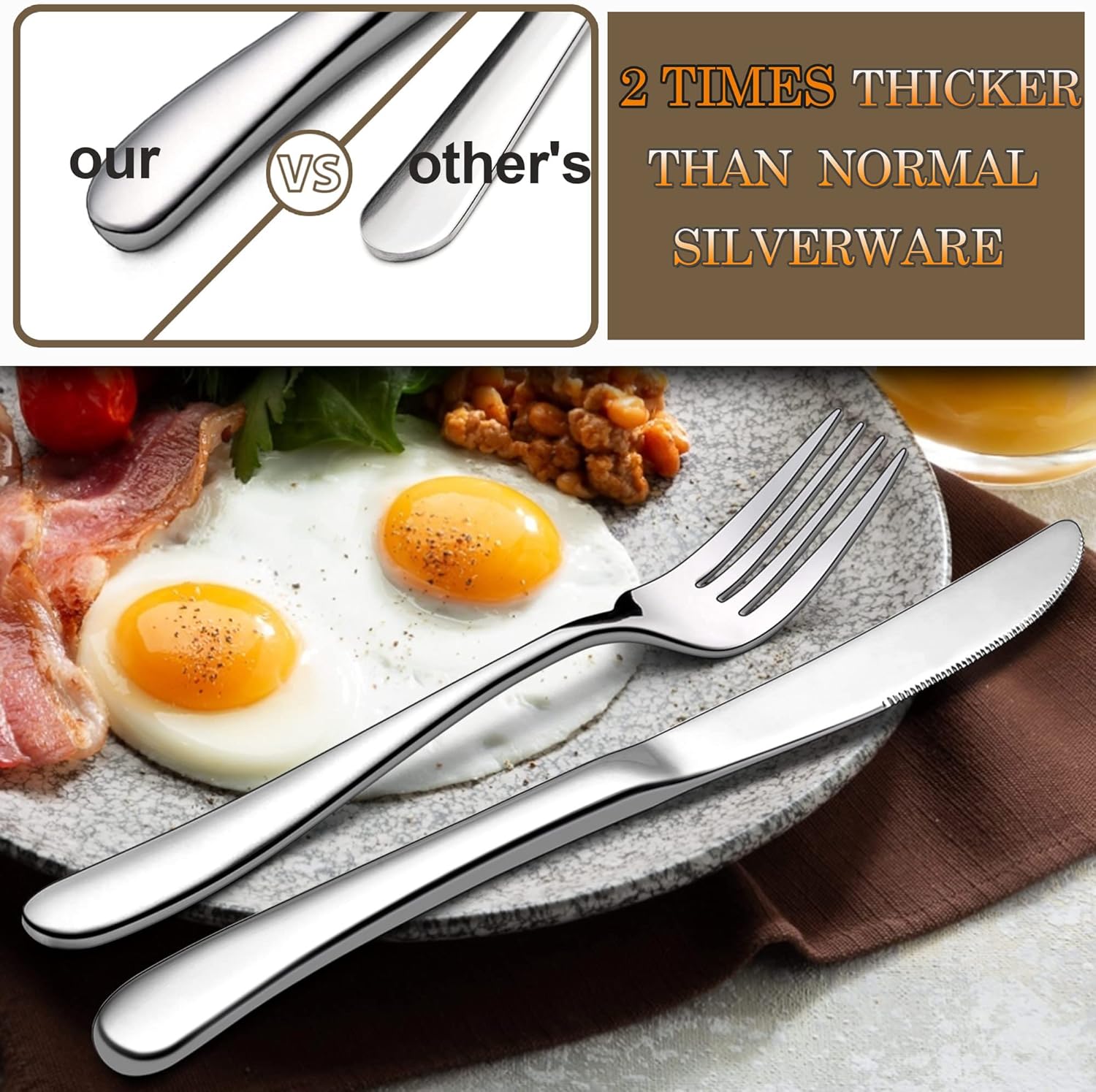 LIANYU 66-Piece Heavy Duty Silverware Set with Serving Utensils, Stainless Steel Flatware Set for 12, Thick Cutlery Eating Utensils Include Fork Knife Spoon, Mirror Finished, Dishwasher Safe