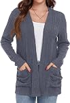 GRECERELLE Cardigan pour les femmes Léger devant ouvert manches longues côtelés tricot dames Casual Sweater Vêtements de dessus avec poches