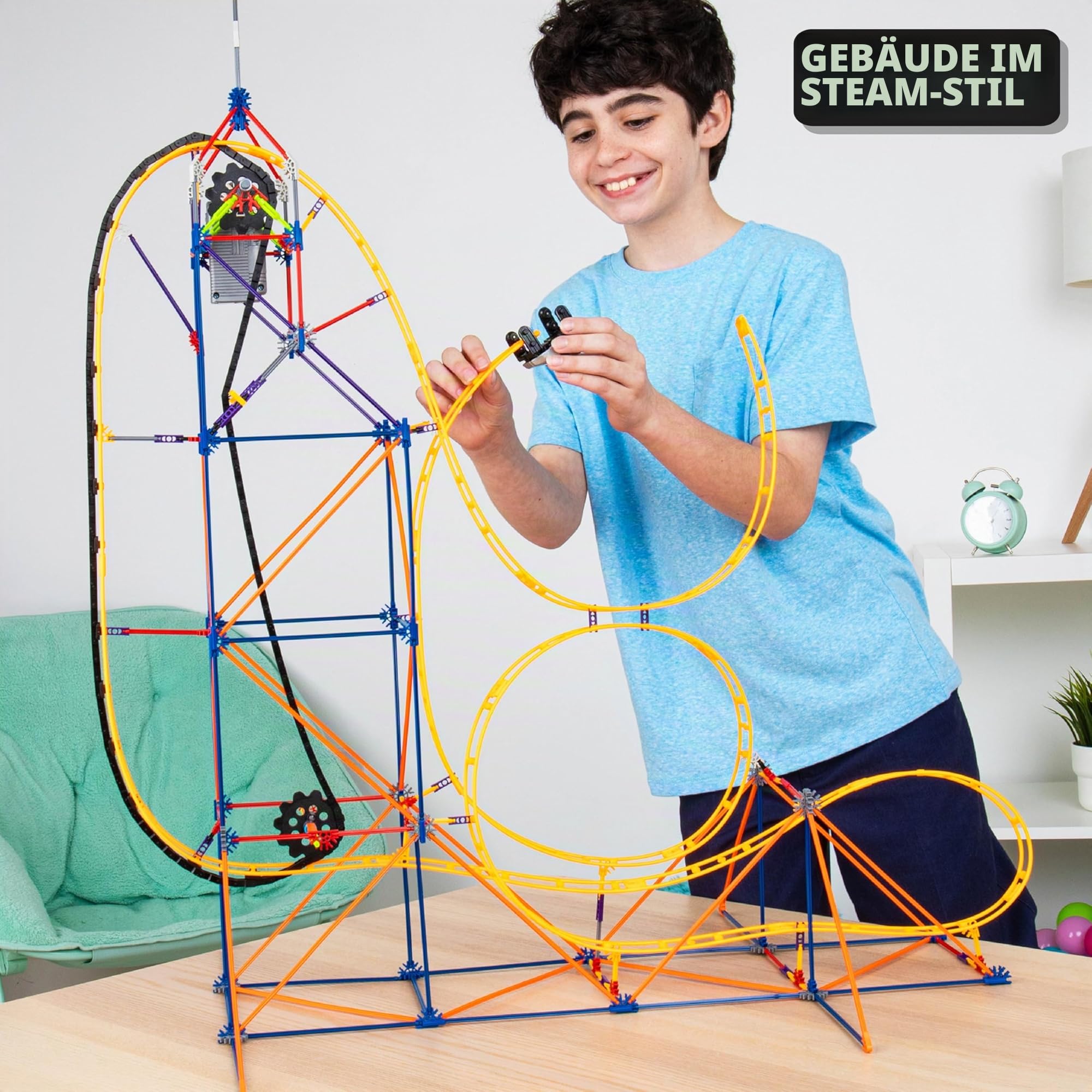 K'NEX 80216 Amazin' 8 Achterbahn-Baukasten, buntes Konstruktionsspielzeug für Jungen und Mädchen, Achterbahnspielzeug für Kinder, 448-teiliger Baukasten ab 7 Jahren