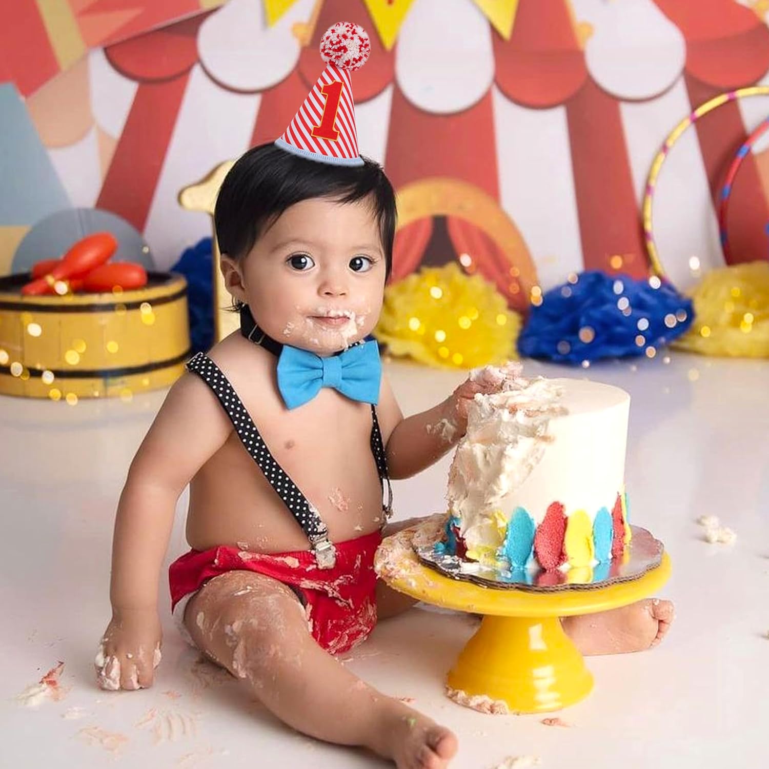 Vintage Circus 1st Birthday Hat - Carnival Party Hat, Red White Stripe Birthday Party Decoration, Cake Smash Photo Props, Baby Birthday Outfits - Image 3