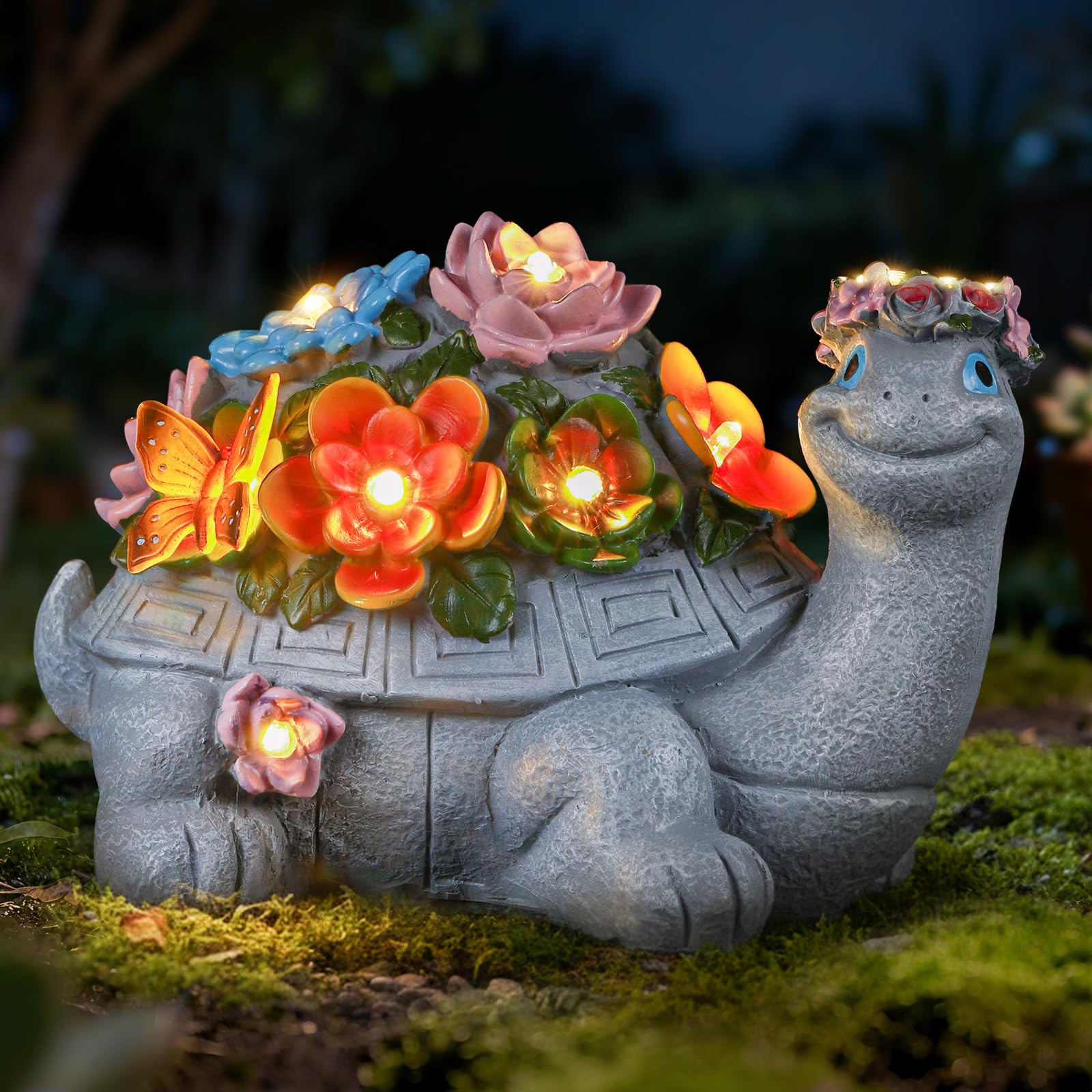 Solar Turtle Statue Outdoor Figurine Decorations Ornament Lamps for Outside Yard Lawn Patio Porch Balcony Housewarming Birthday for