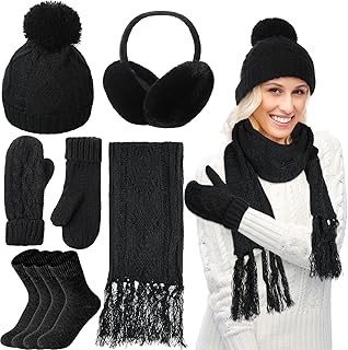 JenPen 6 Pieces Women Winter Warm Sets hat Scarf Glove Set for Women Knit Beanie Hat Gloves Stockings Earmuffs Neck Scarves Set One Size