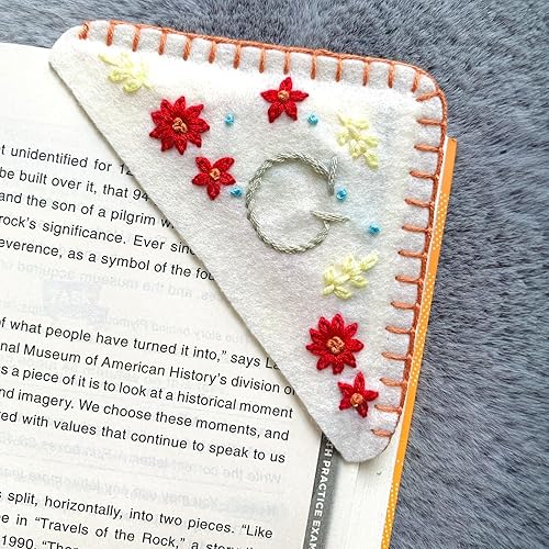 Miniatura 49 de Marcapáginas de esquina bordado a mano personalizado, lindo marcador de libro con flores, regalo de costura a mano para mujeres amantes de los Rojo