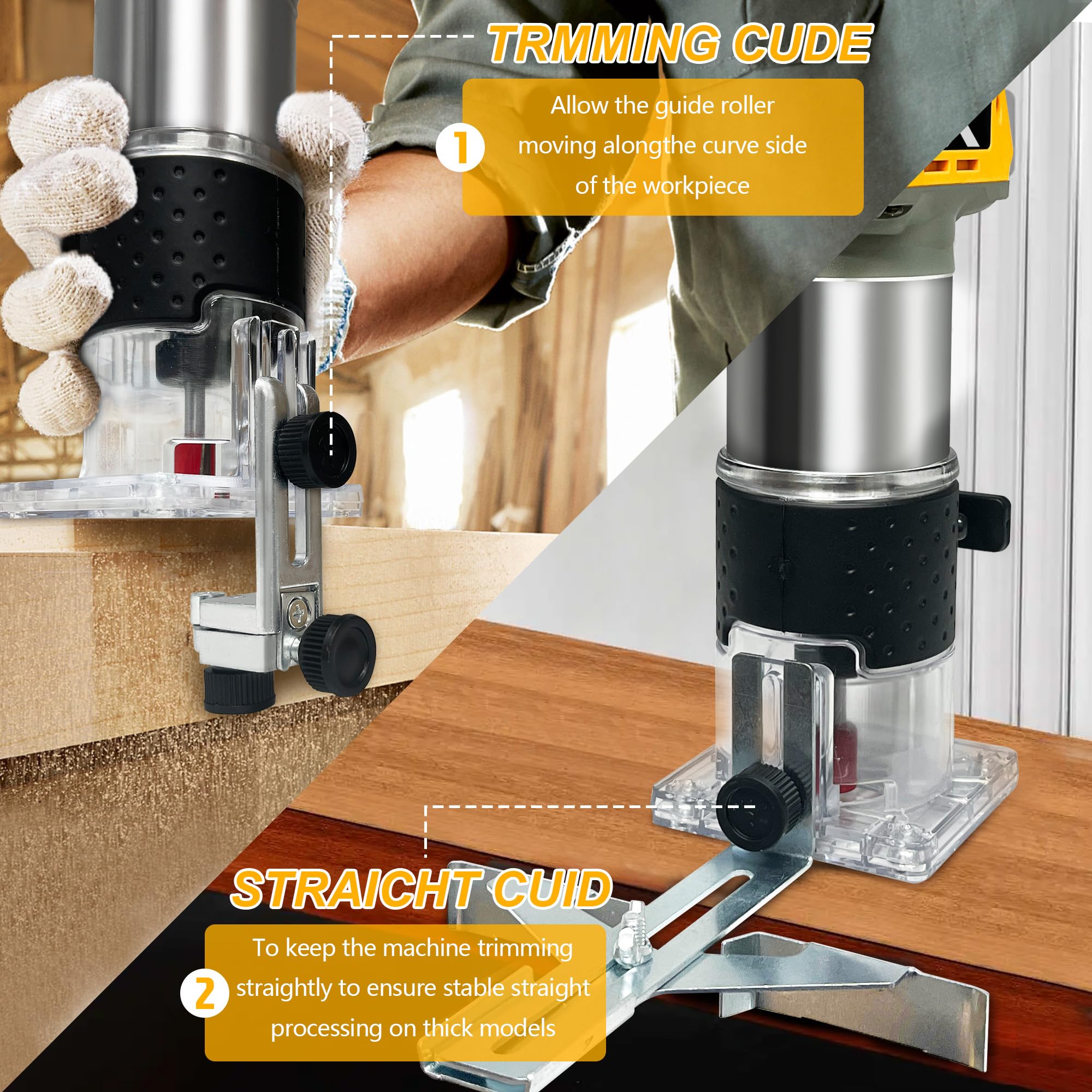 Router de madera inalámbrico de 800 W compatible con batería Dewalt de 20 V, L1NXIXI 30000 RPM sin escobillas para acoplar 15 brocas de enrutador de 0.25 pulgadas, enrutador de corte manual de 6