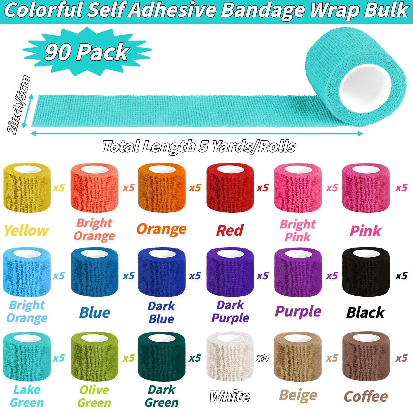 Colorful Self Adhesive Bandages - 90 Pack Bulk -2