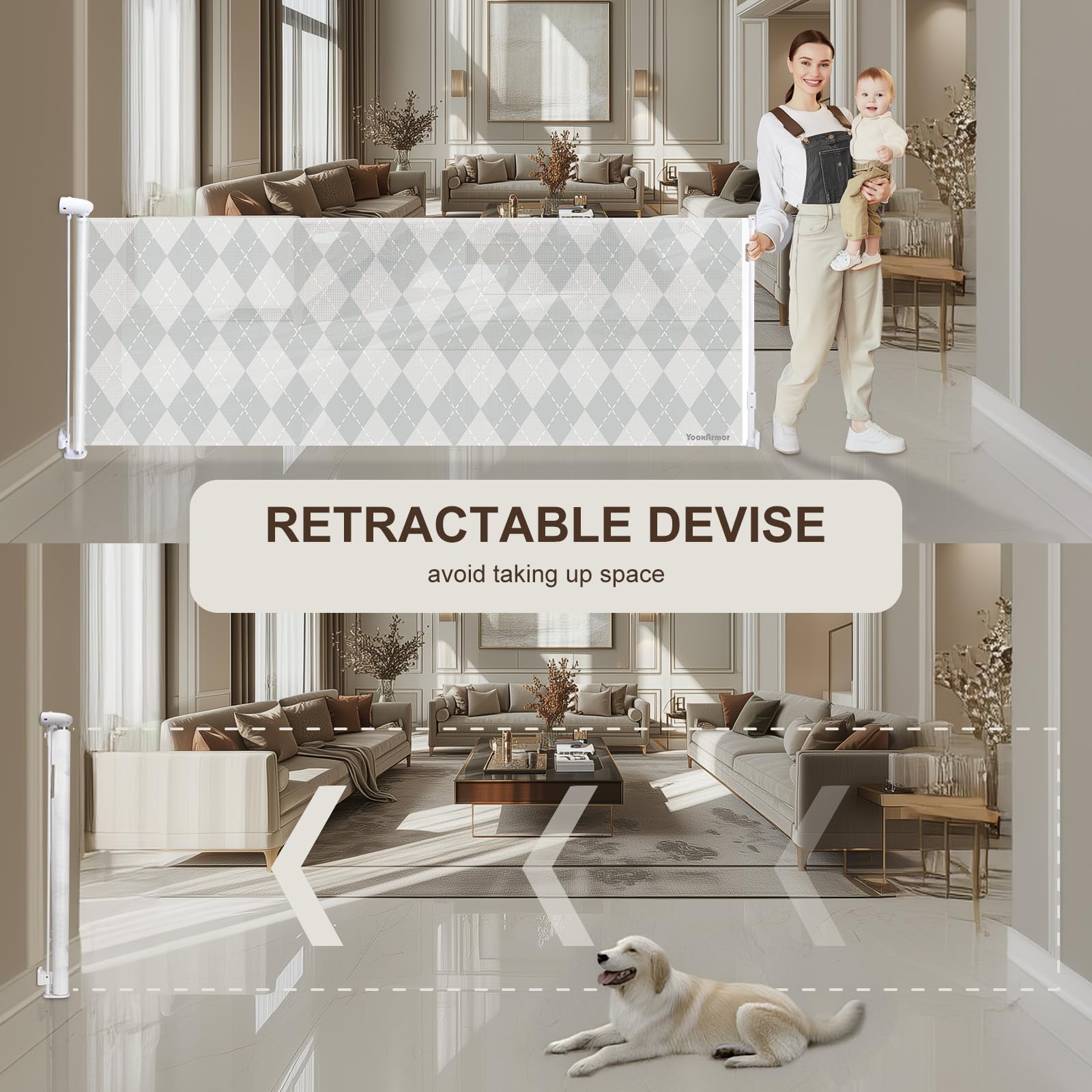 Cancelletto Retrattile Per Bambini, Cancelletto Estensibile Per Bambini A Rete O Cancello Per Cani A Rete, 0-180cm Cancello Di Sicurezza Per Scale, Interni, Esterni, Porte E Corridoi - 11