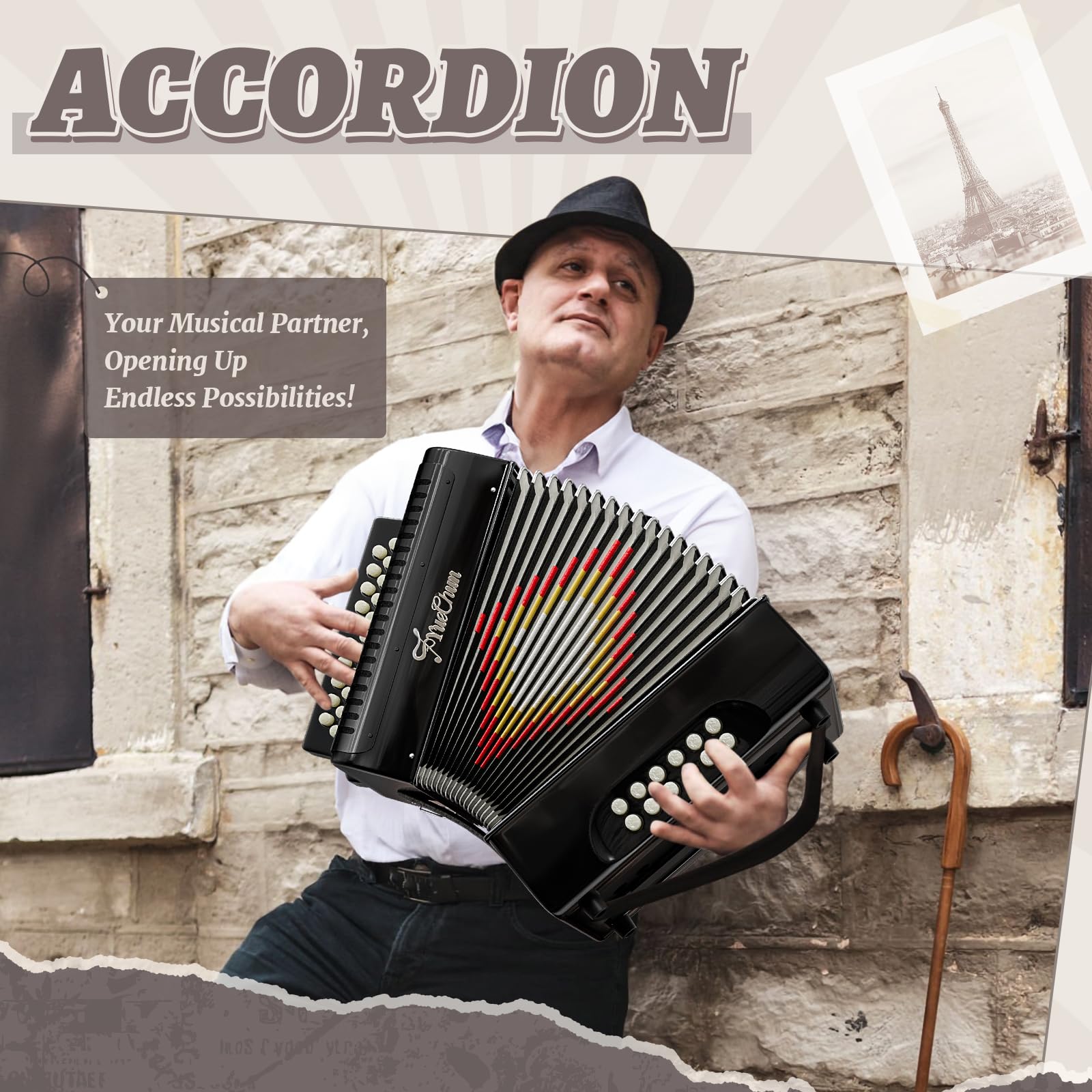 Accordion,31 Keys 12 Bass Accordion, Adult Accordion,Superior Material,Standard Tone, Professional Accordion Comes With Carrying Case, Wiping Cloth, Gloves(black)