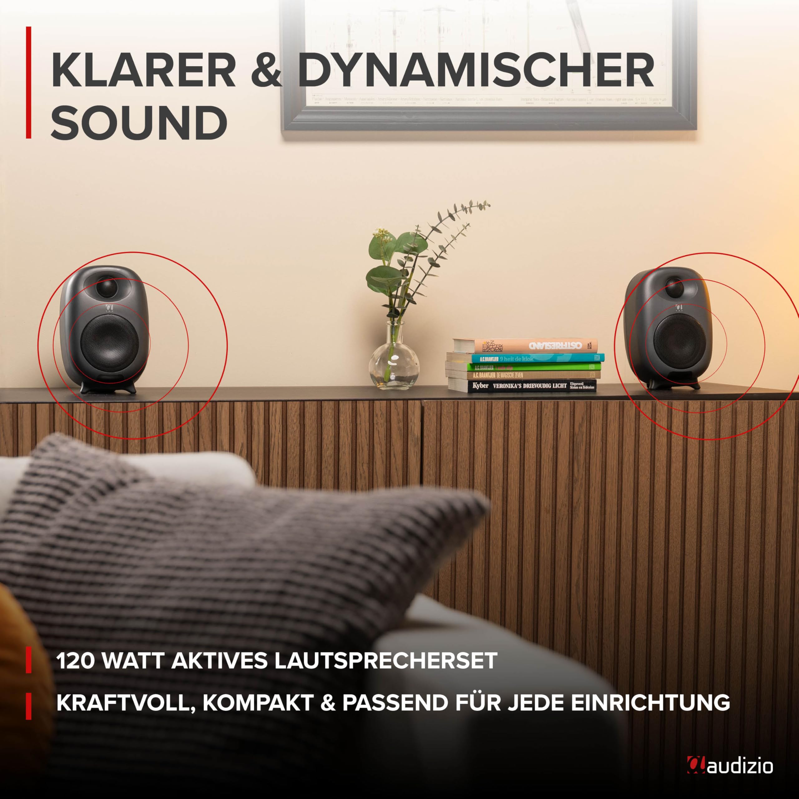 Audizio RS60 Lautsprecher Bluetooth, 120 Watt Studio Monitor | DSP | 40Hz-20kHz | RCA |PC Boxen, inspirierende PC Lautsprecher für Gamer und Musikliebhaber - Grau