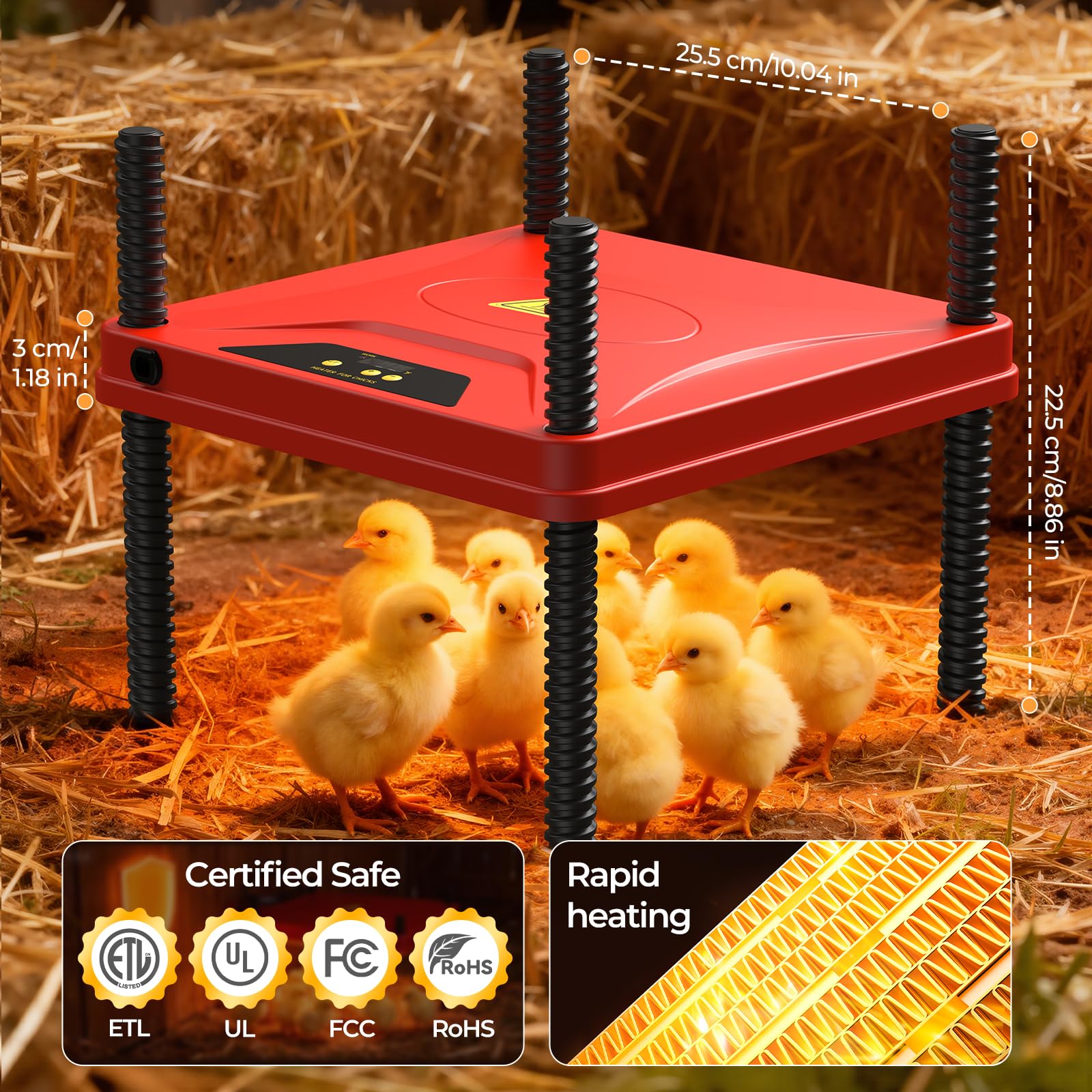 Placa calentadora de pollitos para pollitos con pantalla de altura y temperatura ajustables, control de temperatura, placa de calefacción para 40 pollitos bebés
