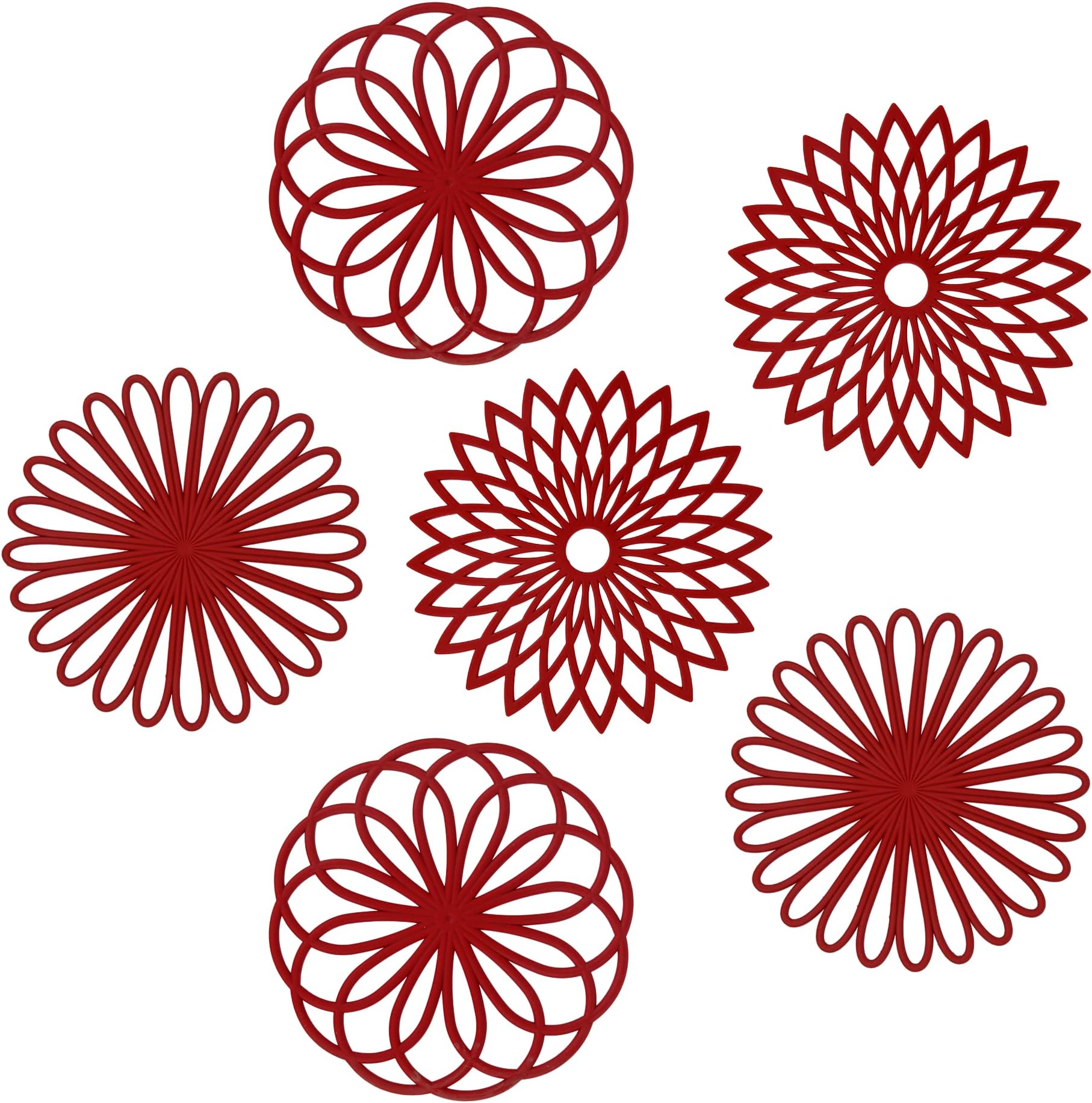 Smithcraft Melort Red Silicone Trivets for Hot Dishes, Pots and Pans, Round Trivet Mat Hot Pads for Kitchen Decor, Silicone Heat Resistant Mats for Countertop, Table&Quartz Top Set 6