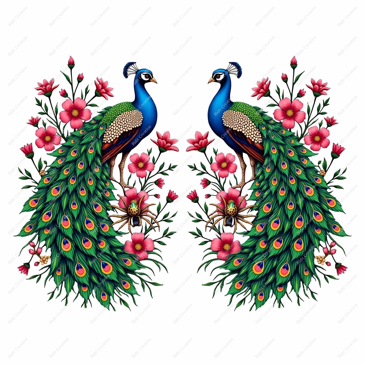 Ridit Creation Big Size Two Peacock Water Resistant Wall Sticker for Living Room Bedroom etc Size - (60x45Cm)-image-49