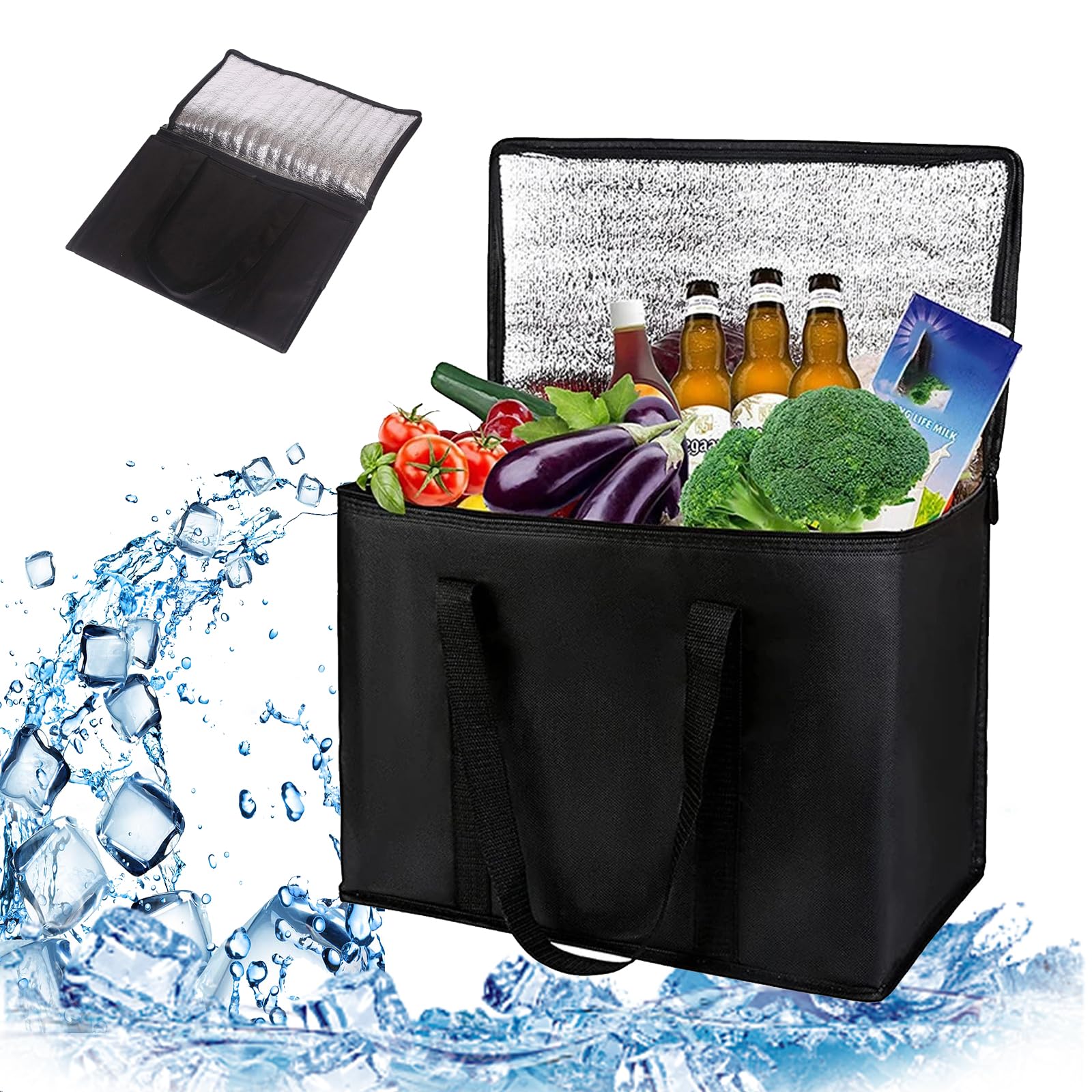 Borsa termica da 35 l, borsa termica, borsa termica per congelatore, borsa termica per la spesa, borsa termica per il pranzo, per picnic, colore nero
