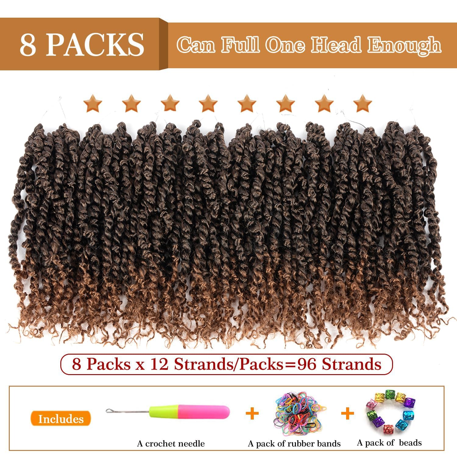 Passion Twist Hair Pretwisted Passion Twist Crochet Hair 18 pulgadas 8 paquetes Prelooped Crochet Hair YDDM Crochet Passion Twist Hair Prelooped Crochet Hair Extension (18 pulgadas, 1B/30#)