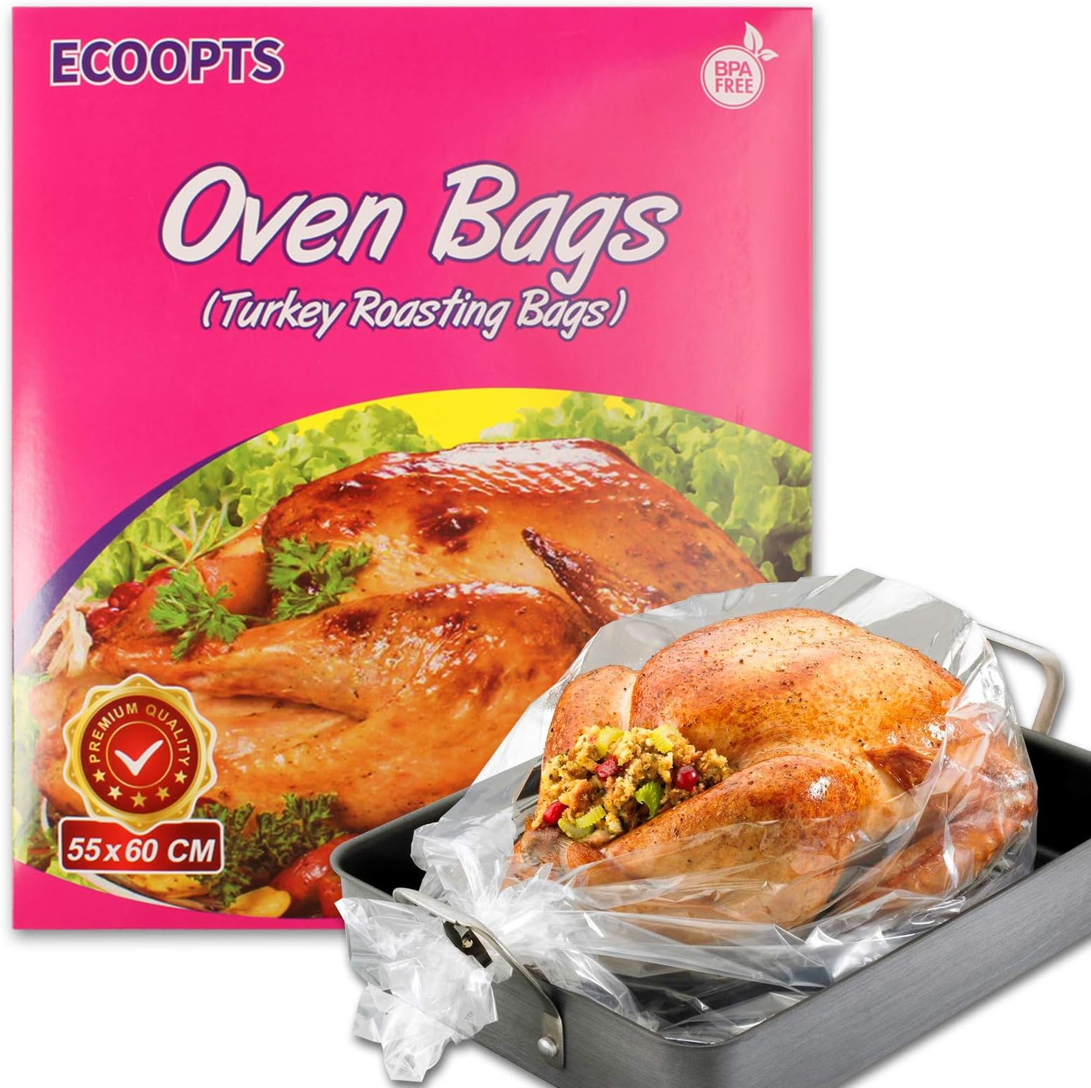 – ECOOPTS Oven Bags Large Turkey Size Oven Cooking Roasting Bags for Turkey Chicken Meat Ham Seafood Vegetable (21.6×23.6 in/Bag） (550 x 600mm)
