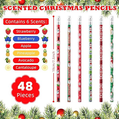 Miniatura 4 de 48 lápices perfumados de Navidad, lápices de vacaciones con fragancia de frutas para niños, lápices de invierno con Papá Noel, copo de nieve, muñeco