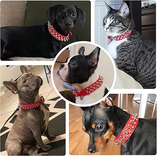 Miniatura 4 de Collar de perro y gato rojo con púas pequeñas para perros pequeños y medianos machos hembras  Collar ajustable con tachuelas  Collar de cuero punk