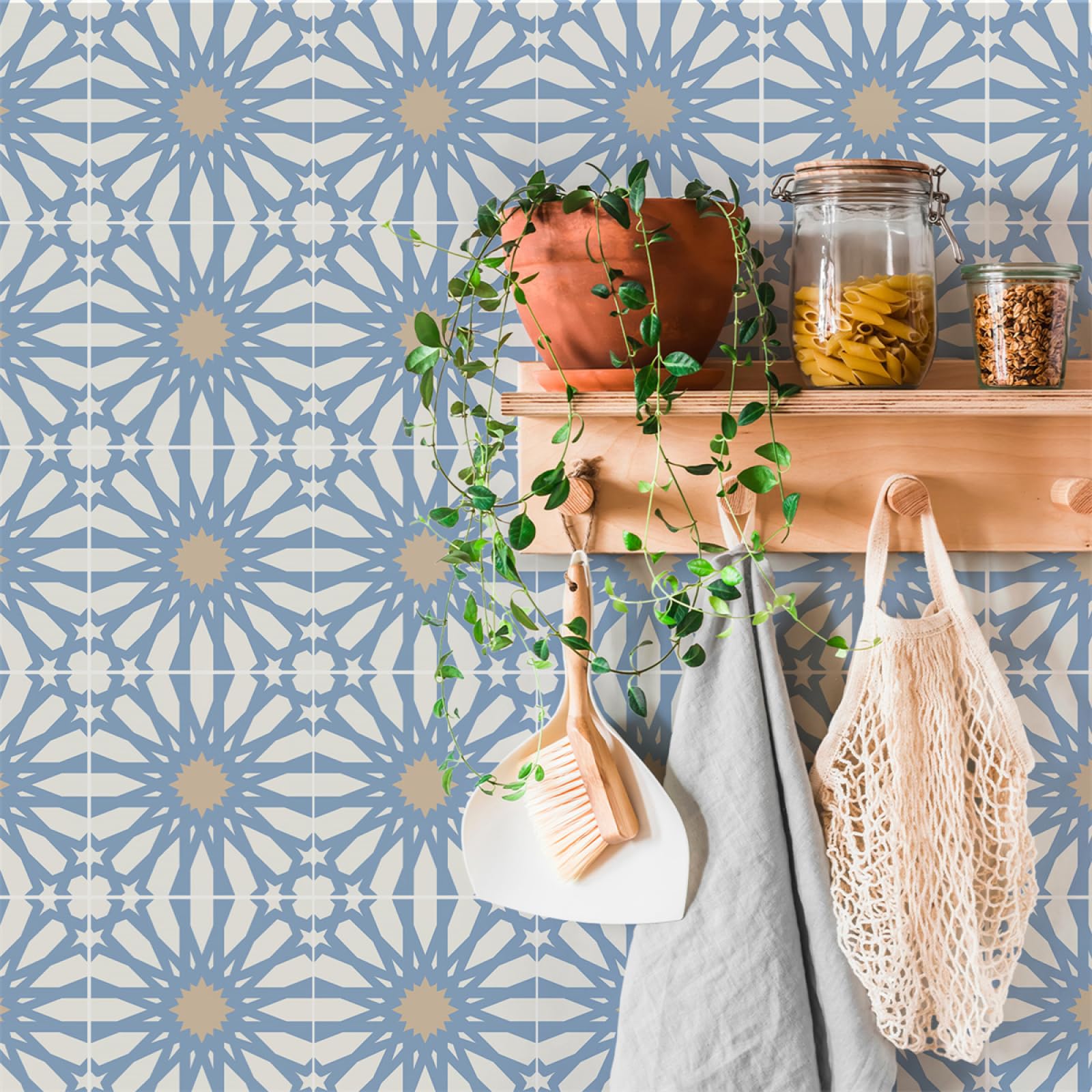 Peel and Stick Wall Tiles Mandala Blue Tiles Self Adhesive PVC Home Decor Backsplash Kitchen Tile Stickers Waterproof Tile Stickers for Bathroom 15x15cm /20 Pcs
