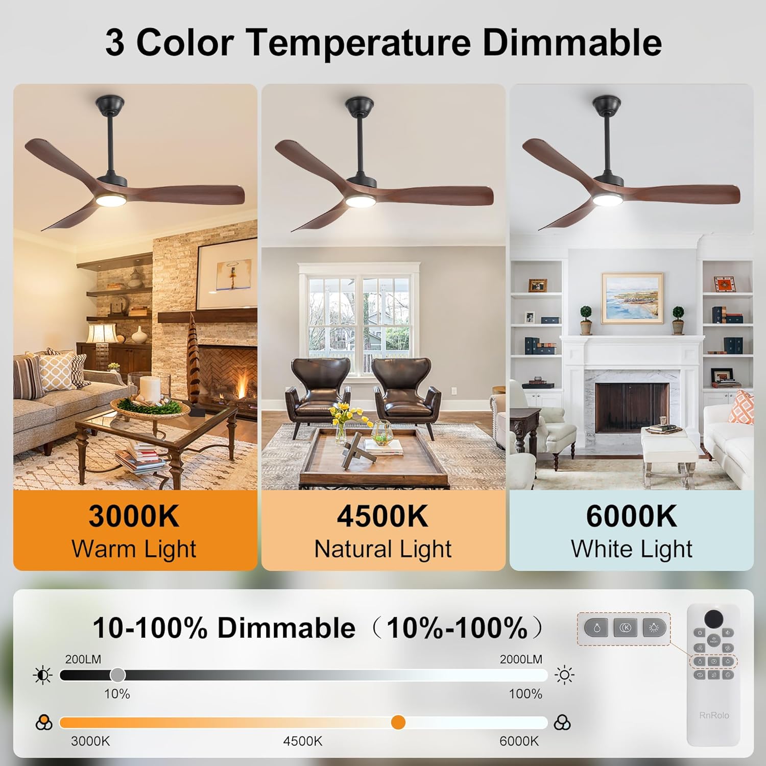 52 Inch Modern Ceiling Fan with Light and Remote & APP Control, 3 Color Temperature Dimmable, Reversible Quiet DC Motor, 6 Wind Speeds, Farmhouse Ceiling Fan for Bedroom Living Room Patio Porch