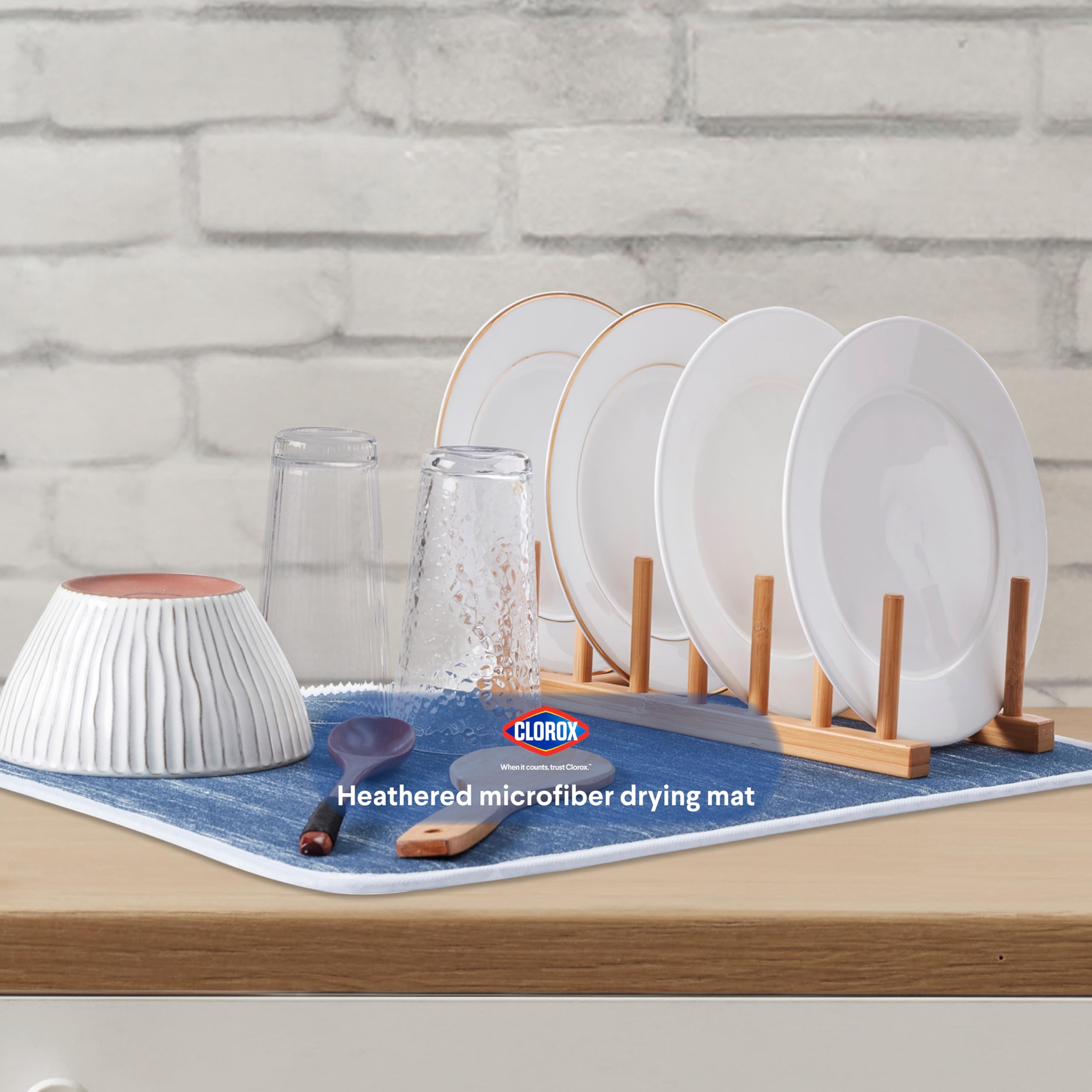 Clorox Heathered Drying Mat - 100% Polyester Ultra Absorbent Microfiber, For Drying and Draining Dishes at Kitchen Sink - 15