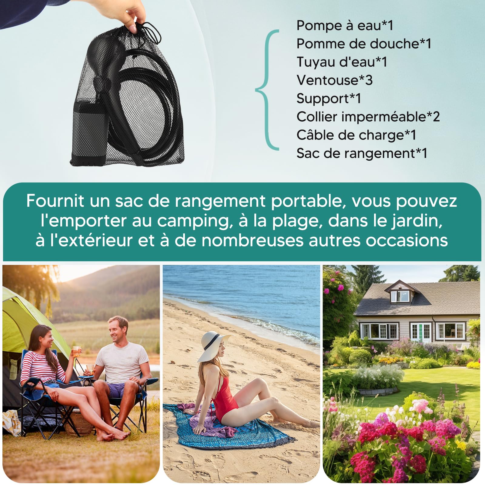 ShinePick Ducha Camping,Ducha Portátil 3000mAh Recargable Kit | LED inteligente, 3 modos de ducha, IPX7, adecuado para acampar, al aire libre, coche, animales domésticos