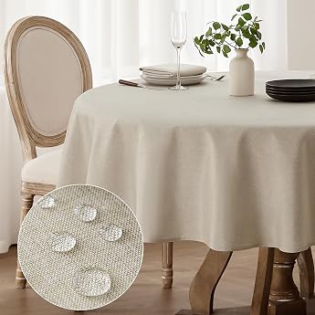 Softalker Round Tablecloth 100 cm Diameter Tablecloths Washable Linen Look Beige Tablecloth Water-Repellent Table Linen Small