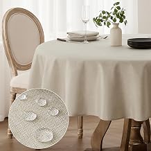 Softalker Round Table Cloths Wipe Clean Cream Tablecloth 150 cm 59 inch Diameter Faux Linen Tablecloths Water Resistant Wipeable Tablecloths Washable Table Cover for Party Kitchen Dining Restaurant