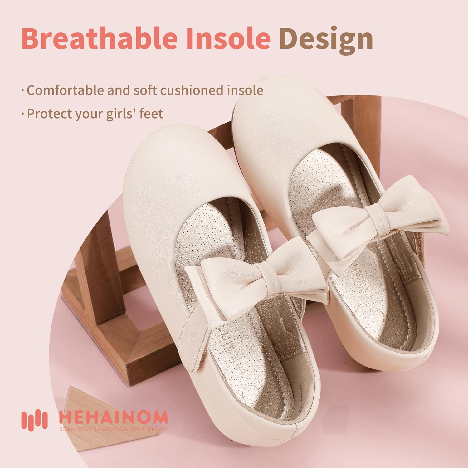 Hehainom Toddler Flower Girls Dress Shoes, Mary Jane Princess Ballet Flats with Bow and Peals for Party School - Image 6
