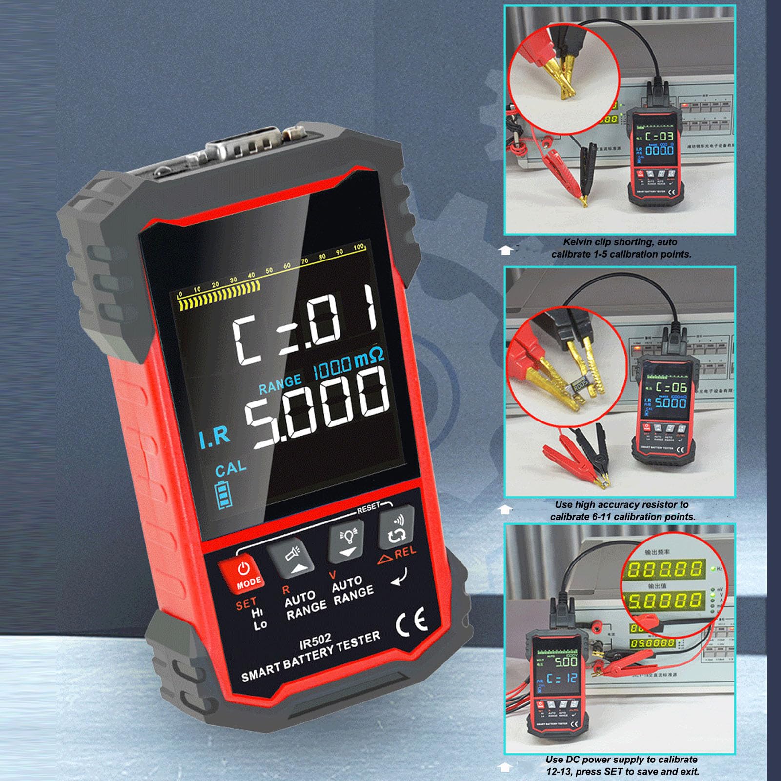 Ejoyous Wewnętrzny Tester Rezystancji Akumulatora ABS Kelvin 4-przewodowy Tester Rezystancji Akumulatora 0,000 mΩ do 500 Ω i ±120 V TN LCD z Automatycznym Przełączaniem dla Techników Sprawdzających