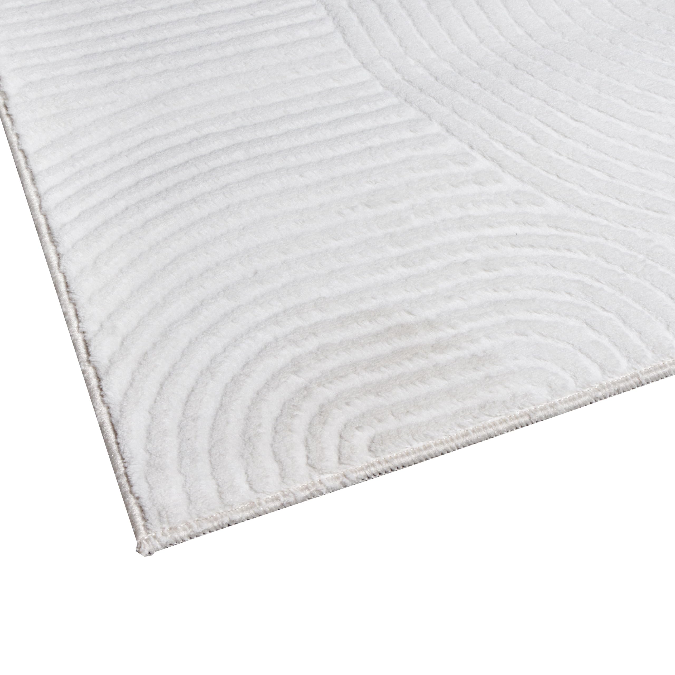Teppich-Traum Teppich Linienmuster Weiß Waschbar 3D rutschfest 200x280 cm | Weich, bis 30 °C waschbar, pflegeleicht, rutschfest, langlebig, strapazierfähig, OEKO-TEX geprüft, Wohn- & Esszimmer