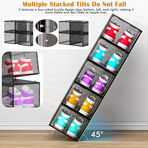 Miniatura 3 de Paquete de 6 organizadores de zapatos más duros mejorados, almacenamiento de zapatos con puerta frontal magnética, cajas de zapatos transparentes