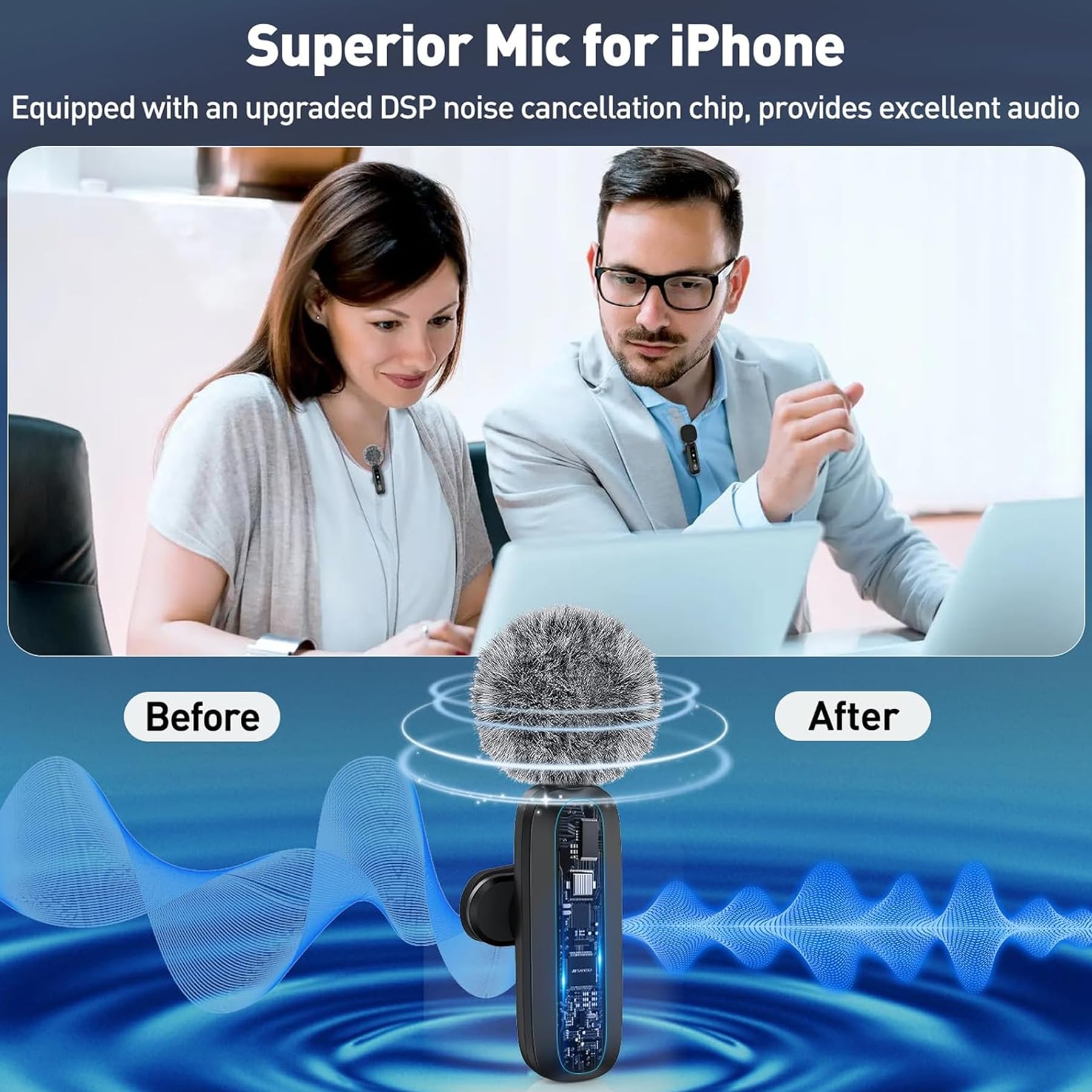 TZEKING Microfono Lavalier senza fili con display a LED, microfono plug and play senza fili, mini microfono compatibile con tipo C/iPhone/USB-C, per registrazione video, streaming dal vivo, YouTube