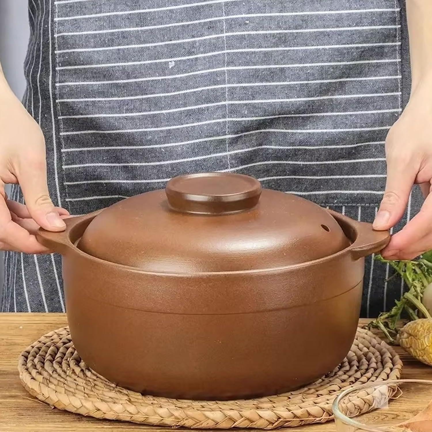 Gliniany garnek do gulaszu – odporne na wysokie temperatury naczynia ceramiczne z pokrywką, idealny do gotowania zupy, gulaszu i owsianki,