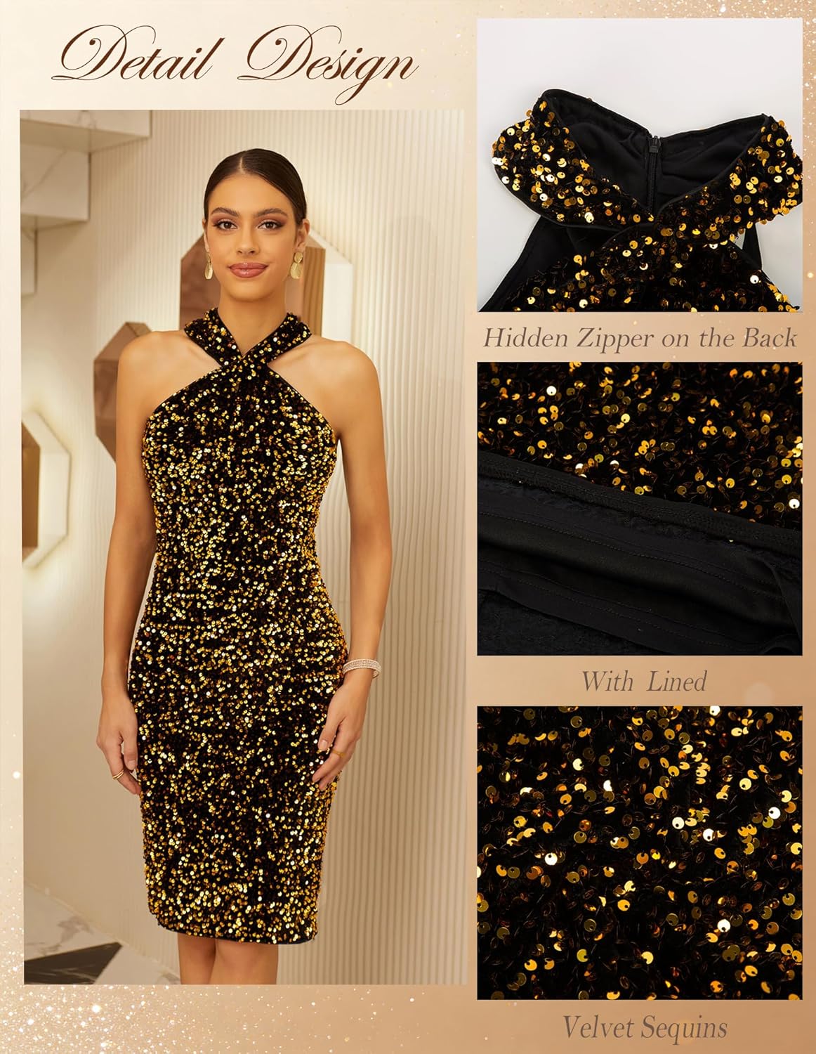 GRACE KARIN Sequin Dress for Women Sleeveless Sparkly Glitter Halter Dress Bodycon Mini Club Dresses 2025 - Image 4