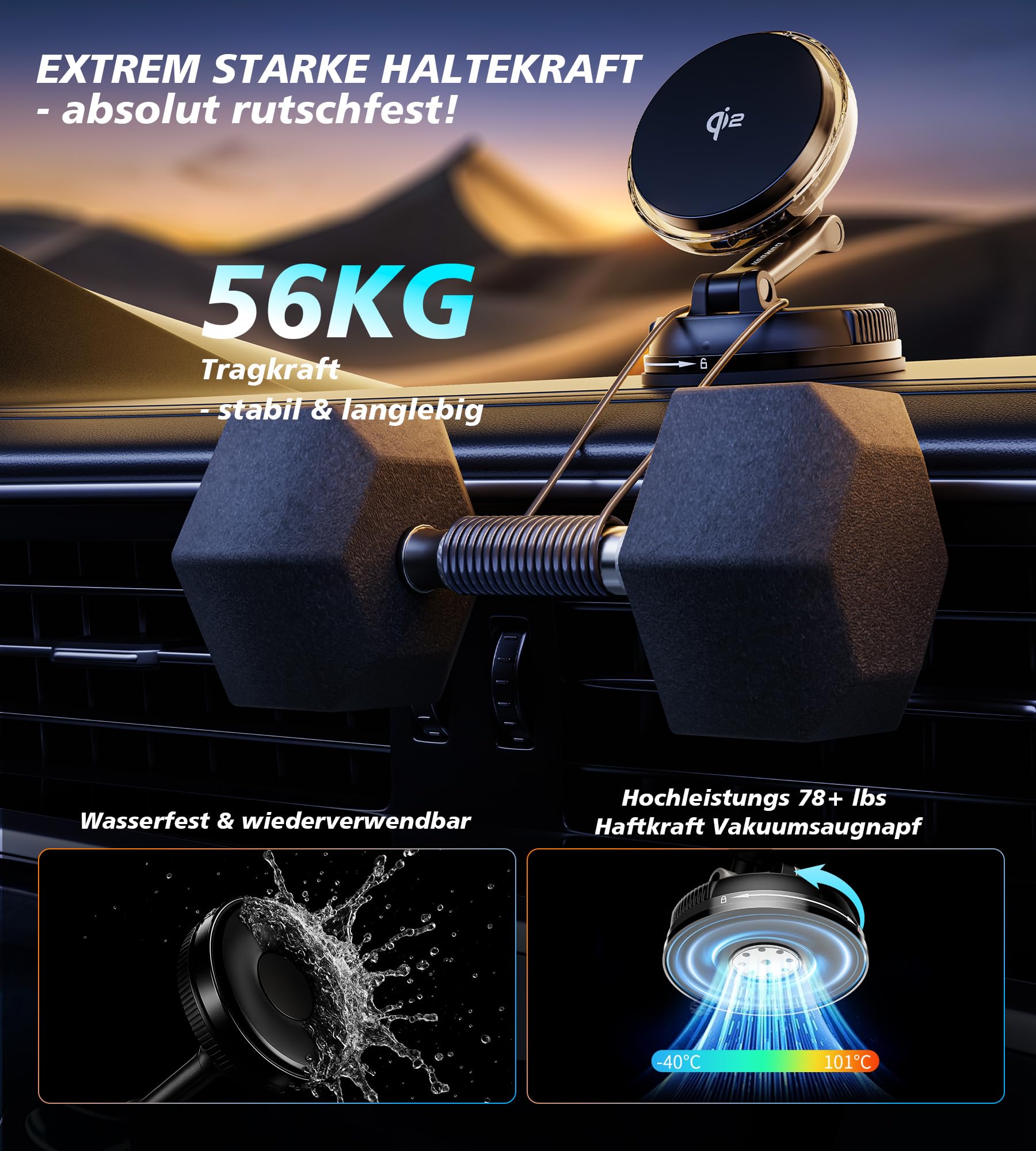 für 15W MagSafe Autohalterung Ladegerät mit Kühlventilator, [Schnellladen Handykühlung RGB Beleuchtung] 78+ lbs Starke Saugkraft Magnet Kabelloses Handyhalterung Auto,für iPhone 17/16/15/14/13/12
