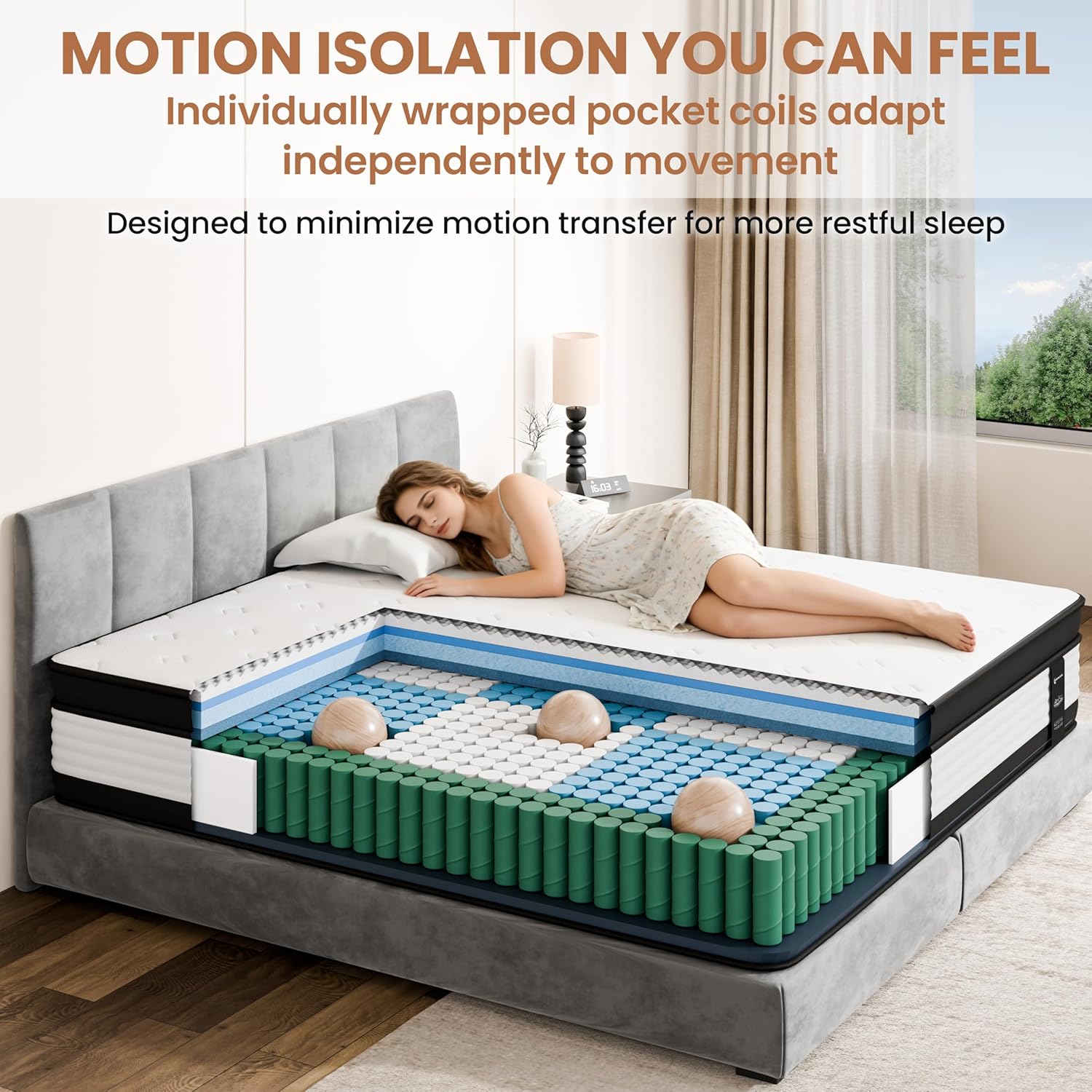 12 Inch Queen Mattress Hybrid Memory Foam with Individually Wrapped Pocket Springs, Medium Firm Bed in a Box for Pressure Relief Motion Isolation Edge Support, Breathable Design CertiPUR-US Certified