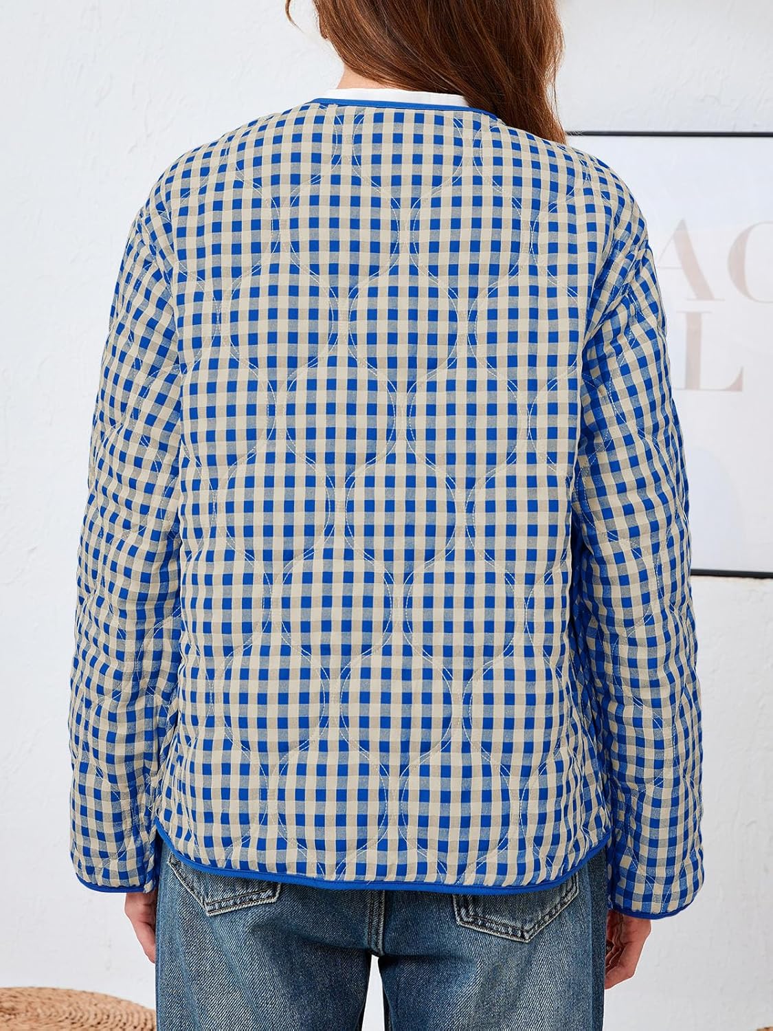 Tankaneo Womens Plaid Quilted Jackets Casual Lightweight Reversible Jacket Button Down Puffer Padded Coat - Image 4