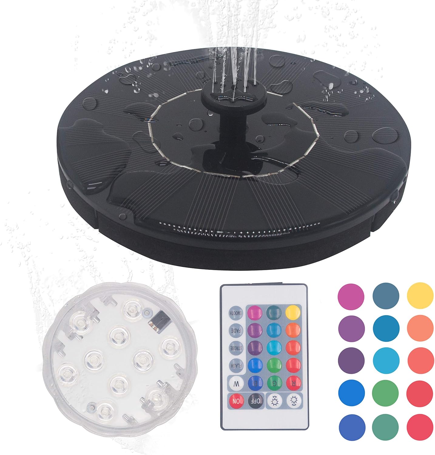 LAMXD 1.4W Upgrade Solar Bird Bath Fountain Pump,with 4 Nozzle, for Bird Bath, Garden, Pond, Pool, Outdoor,and Colorful LED Lights Combo Set…