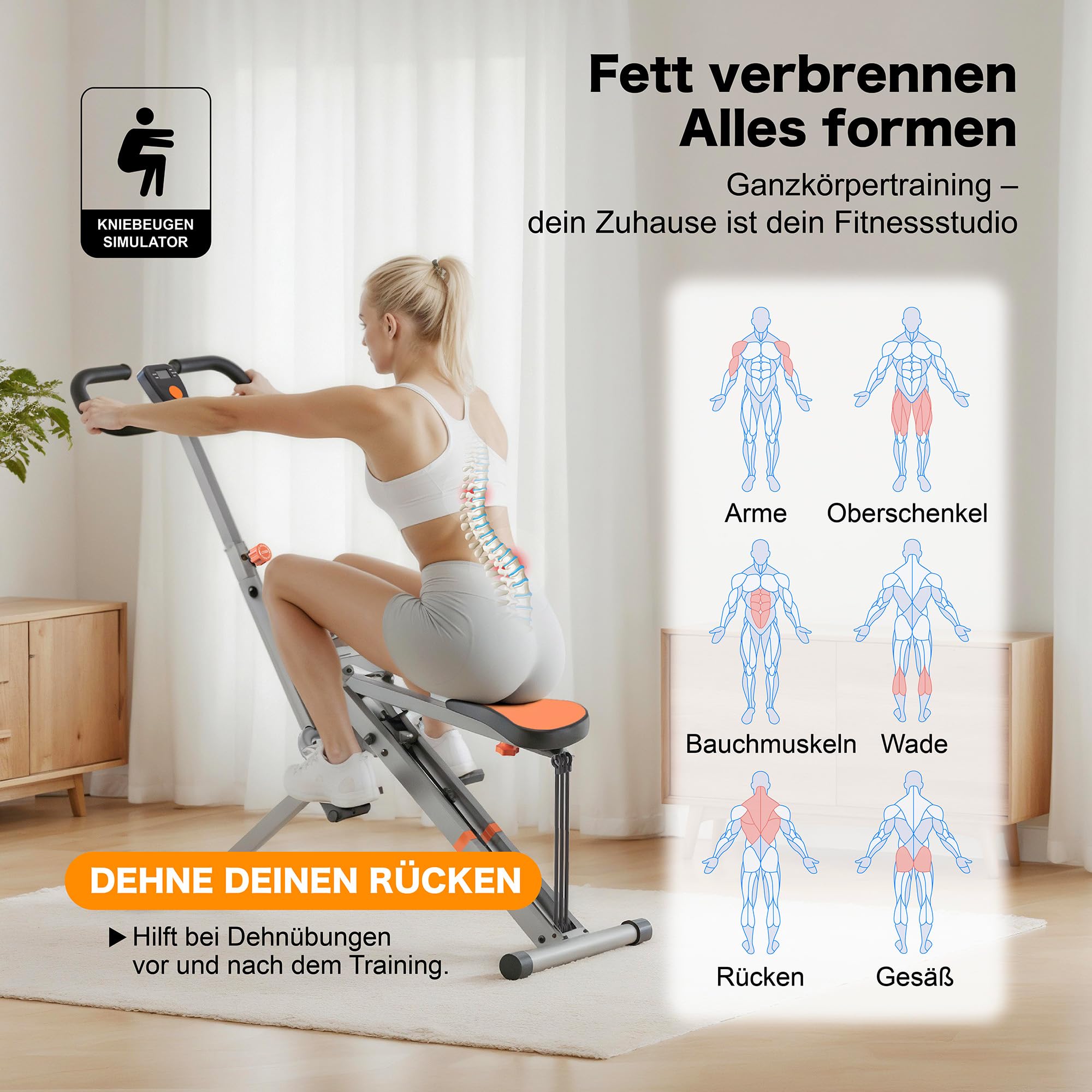 Niceday Squat Maschine für Zuhause – Bauch Beine Po Trainer klappbar & gelenkschonend – Kniebeugen Heimtrainer zum Formen & Straffen – Effektives Ganzkörpertraining – Squat Assist Row Rider